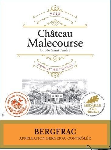 VIN 1 box of 6 AOC Bergerac red

Château Malecourse Cuvée St André 2019