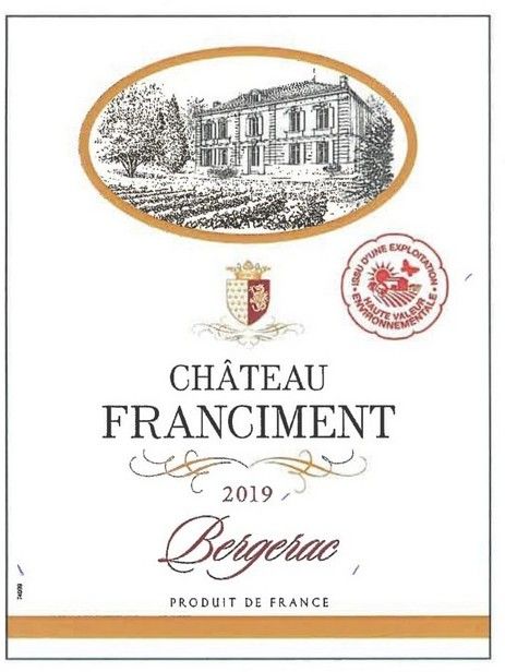 VIN 1盒6个AOC Bergerac红葡萄酒 Franciment酒庄2019年版