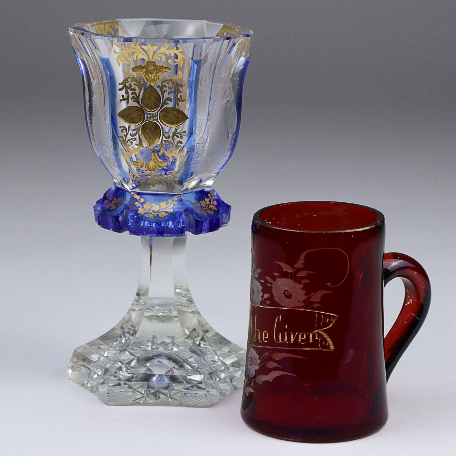 Null Biedermeier - Pokalglas - im Stil des Biedermeiers, farbloses dickw. Glas, &hellip;
