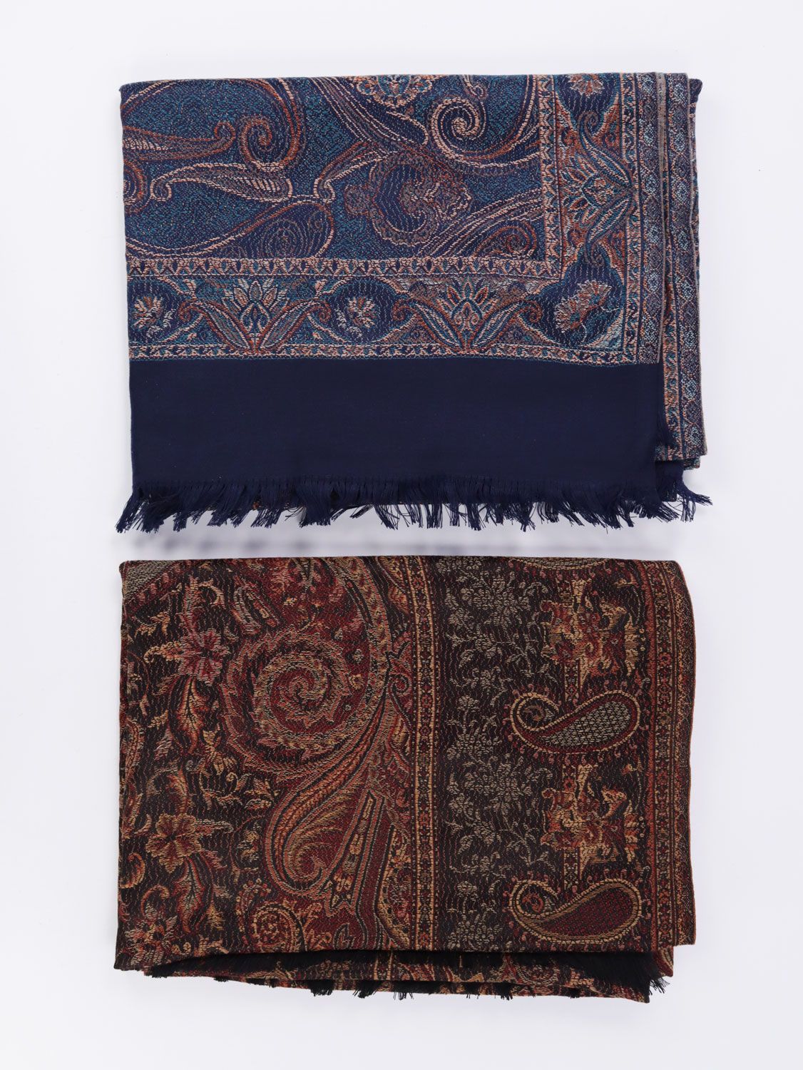 Null Pashtush - écharpes - 2 pcs, India, laine, différents motifs paisley polych&hellip;
