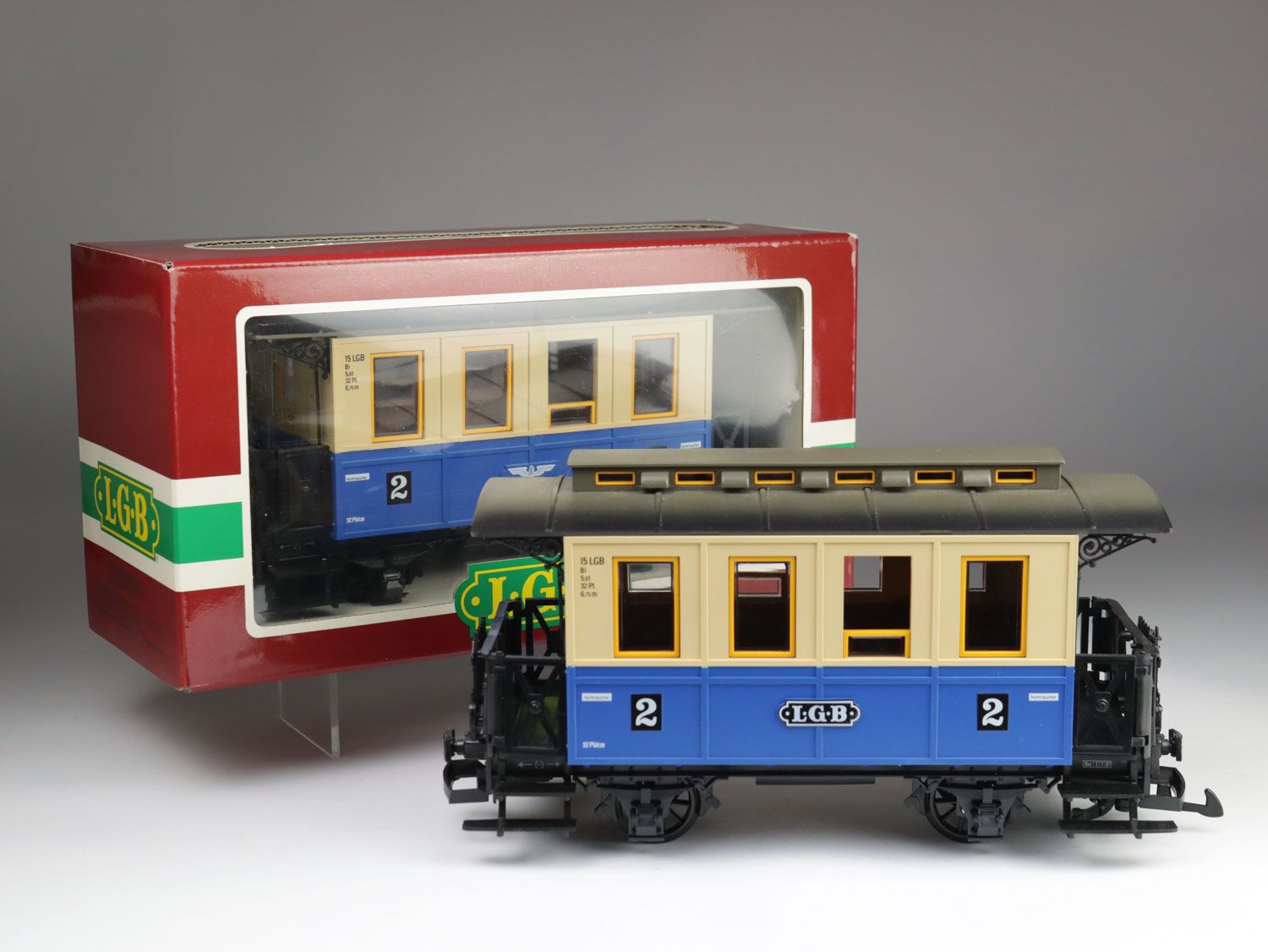 Null LGB mixed lot - 2 x Lehmann LGB 3015 passenger coaches, 2nd class, blue-bei&hellip;
