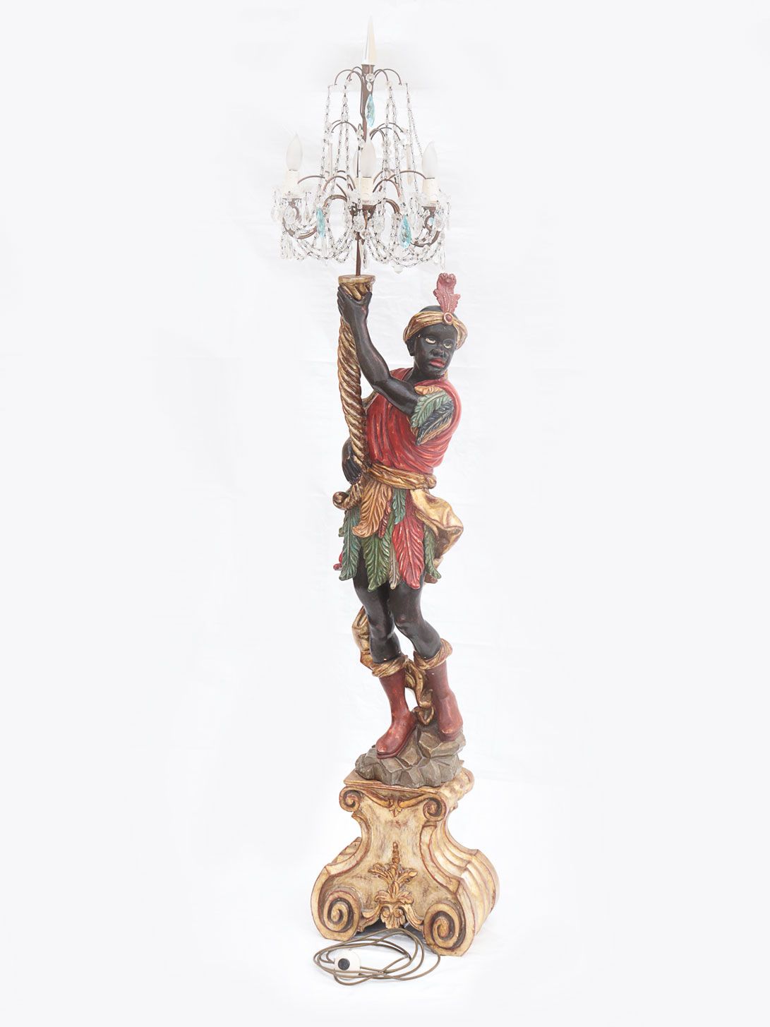 Null Figure de Maure avec chandelier - style baroque, bois, Italie, richement sc&hellip;
