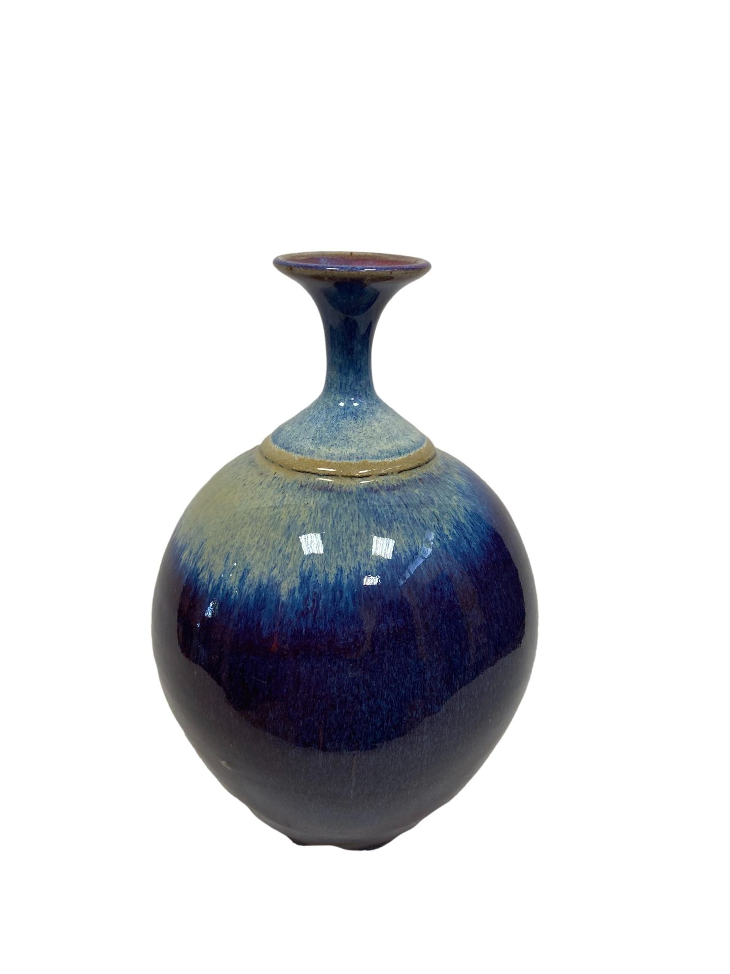 Null NELSON

釉面陶瓷窄颈球花瓶，有蓝色和米色的水滴

H.29厘米