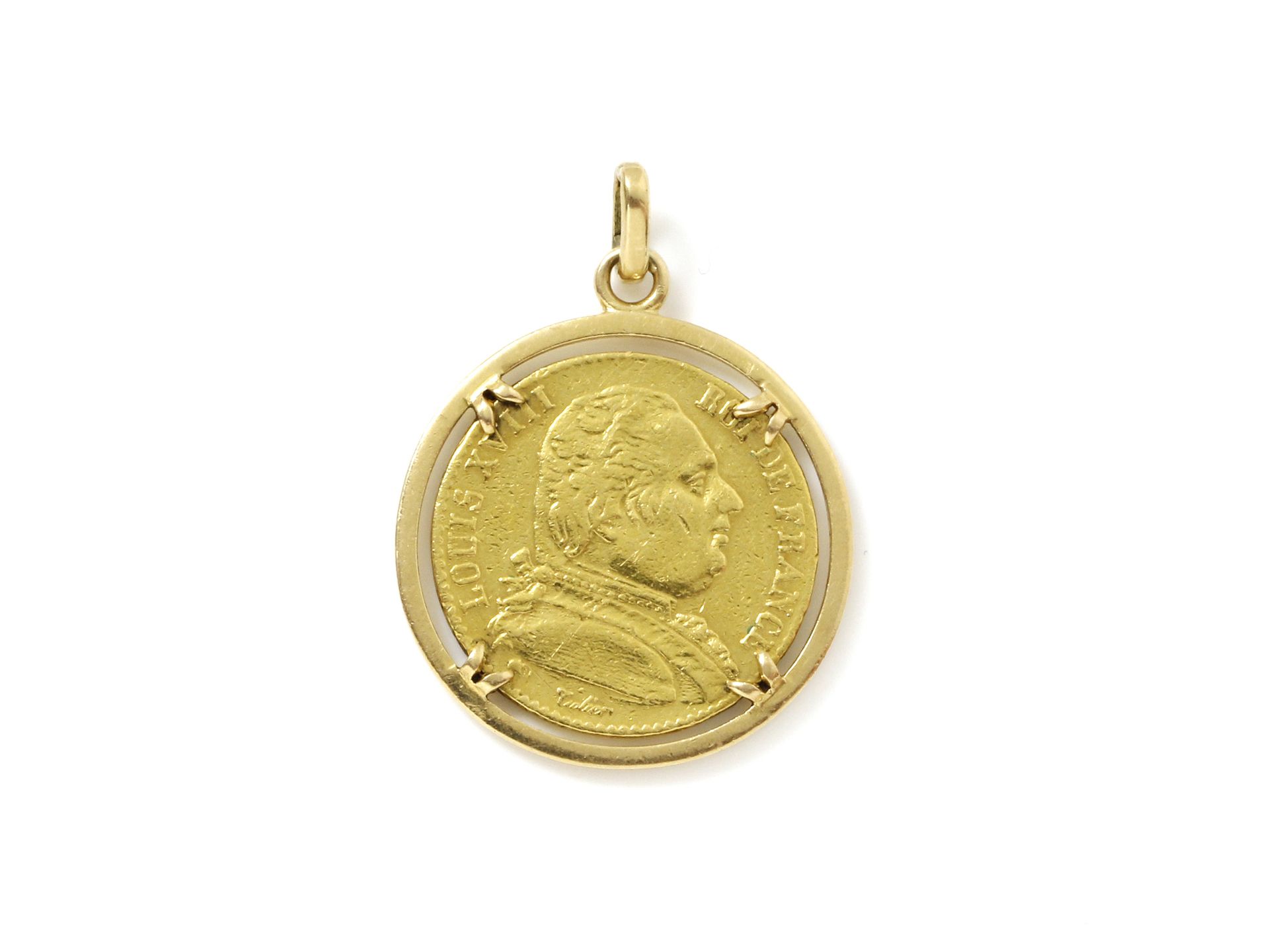 Null Pendant in gold 750 thousandth holding a 20 francs gold coin Louis XVIII da&hellip;