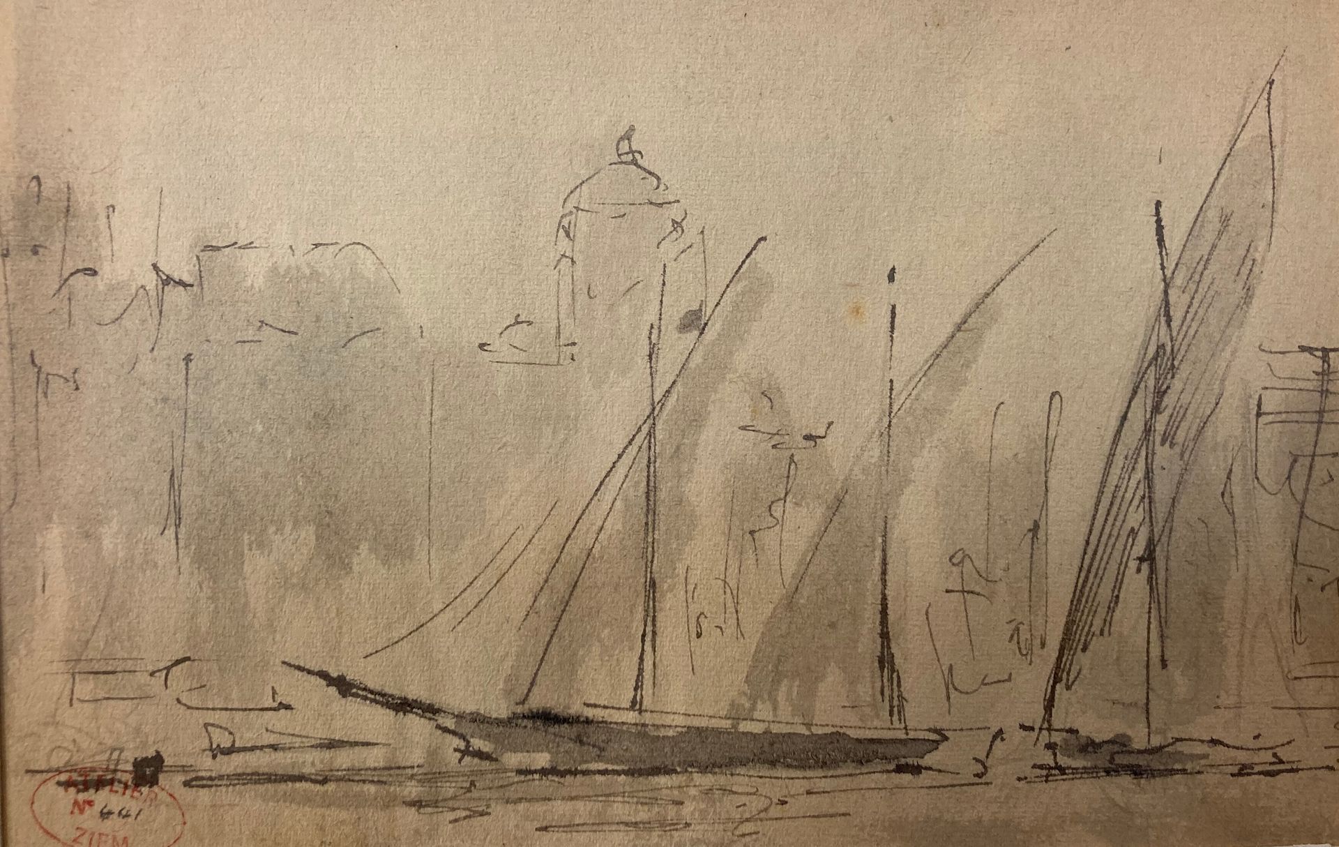 Null 
费利克斯-齐姆（1821-1911）的风格




马赛港，背景是拉梅尔。




纸上水墨。邮票左下角第441号




11,5x17,8厘米