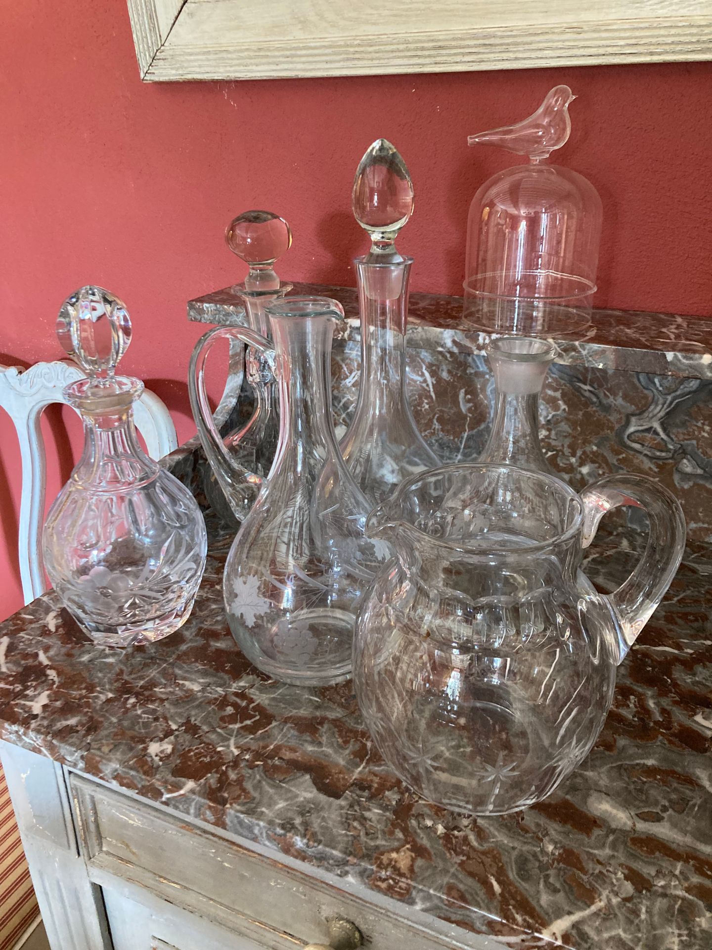 Null Crystal and glass set including four decanters, two pitchers and a bell