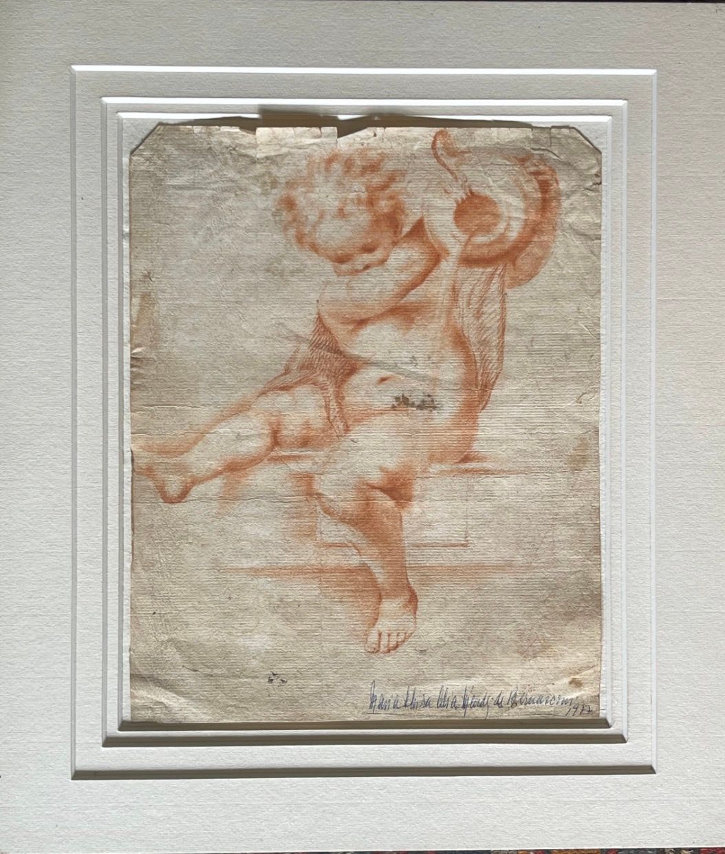 Italian School, 17th century, A Putto Holding a Vase, Red Chalk on Paper Scuola &hellip;