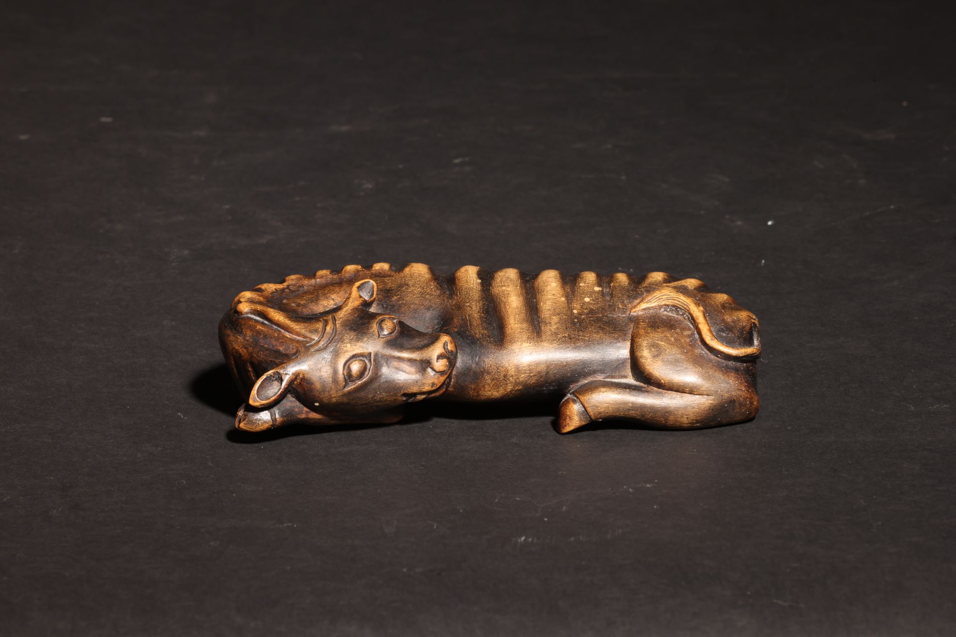 Antique Chinese (?), Carved Wooden Recumbent Water Buffalo A small carved wooden&hellip;