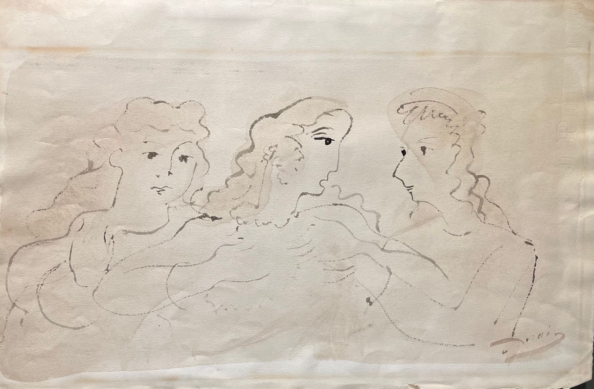 Derain, AndrÃ© (1880-1954), â€˜Three Amorous Ladies,â€™ Pen and Ink (Brush) Andr&hellip;
