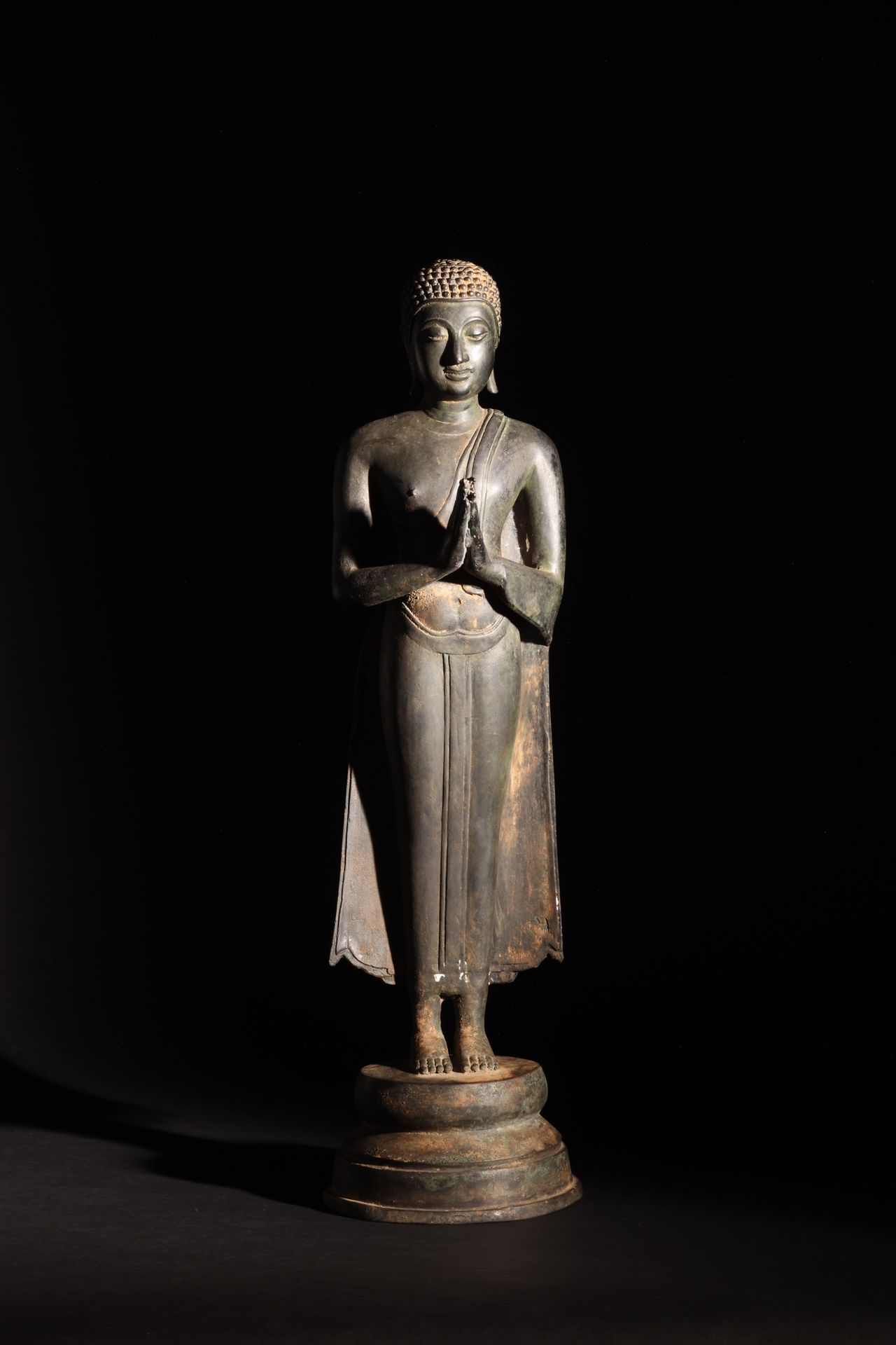 South Asian, 17th Century (?), Standing Buddha With Hands in Prayer, Bronze Sout&hellip;