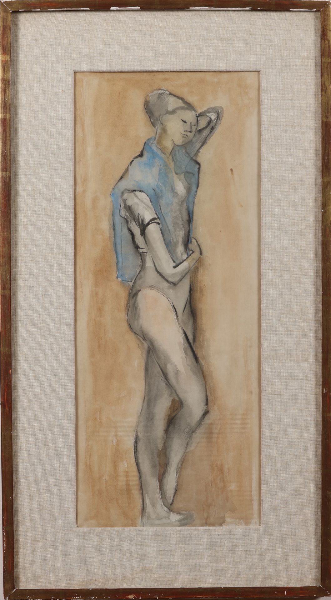 Circle of Jean Cocteau (1889-1963), Ballerina/Bather in Blue, Watercolour Kreis &hellip;
