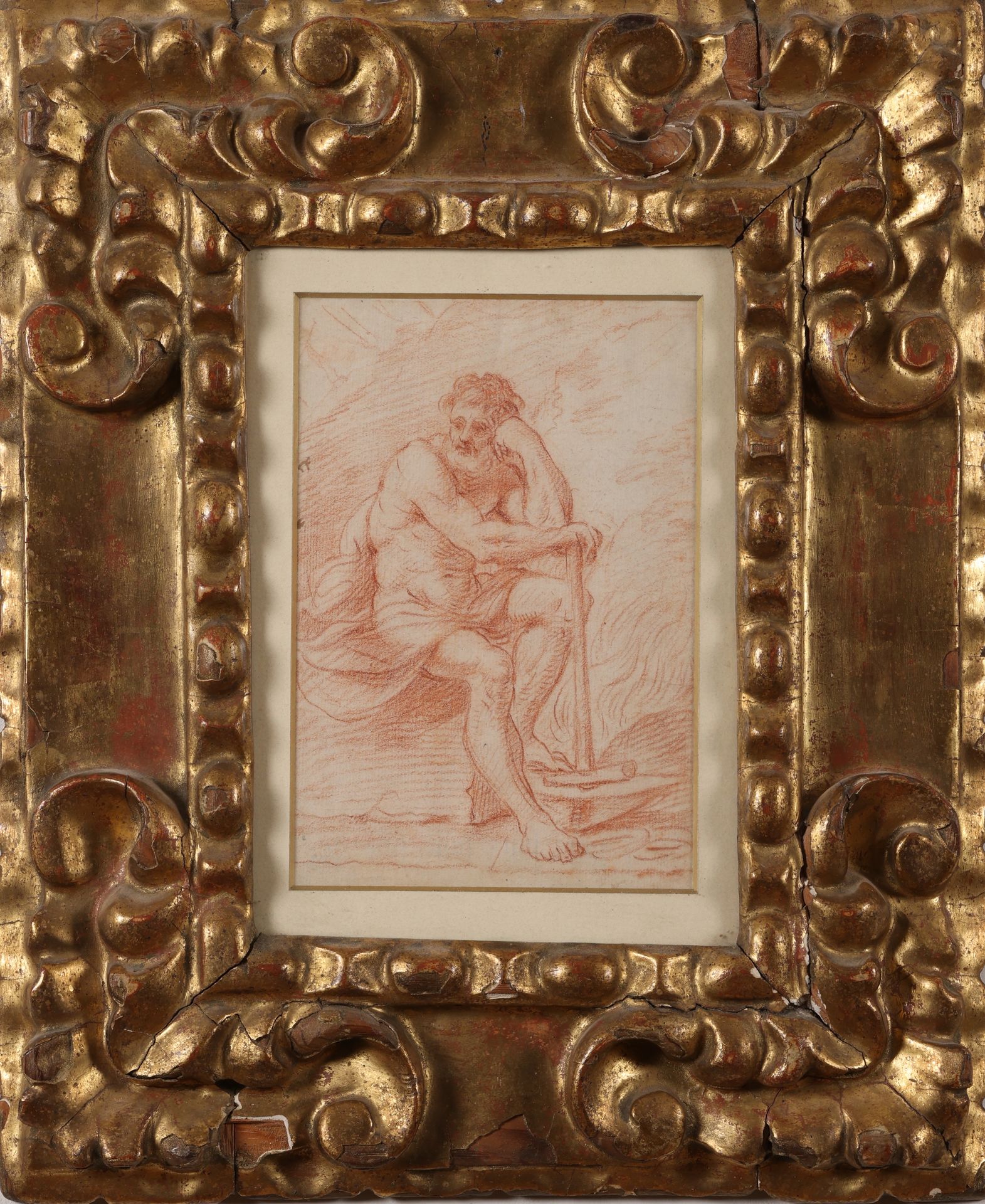 Roman, 17th Century, A Seated Man, Hephaestus (?), Red Chalk 意大利学校（罗马）。17世纪。一个坐着&hellip;