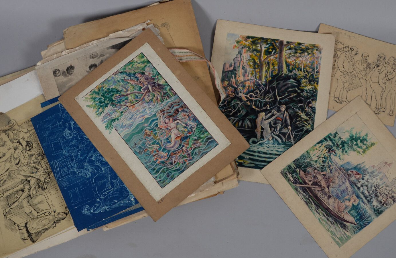 Null Lot von etwa 30 Zeichnungen, Bleistift, Aquarell

Anfang des 20. Jahrhunder&hellip;