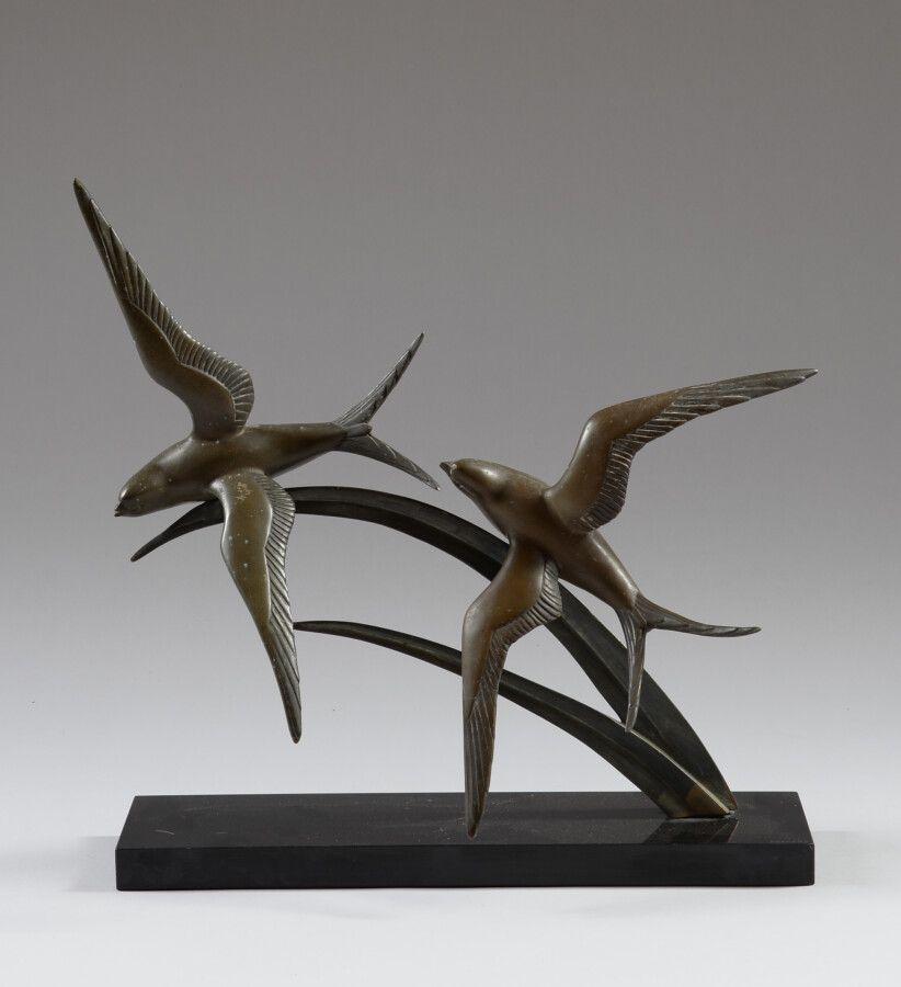 Irénée ROCHARD (1906-1984) 
Les mouettes 
Bronze à patine brune sur socle en mar&hellip;