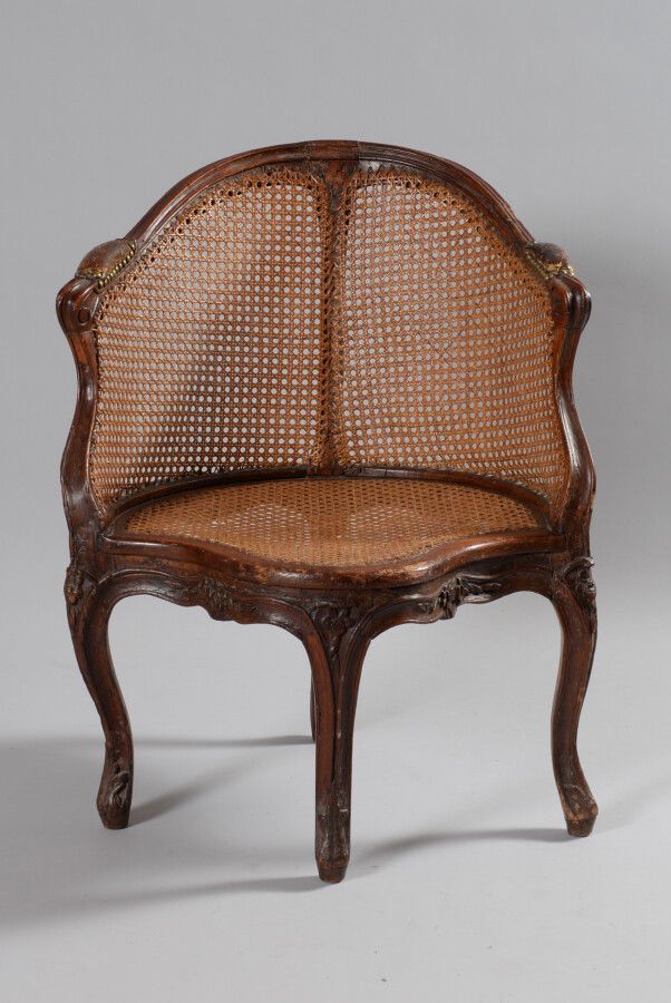 Null Beechwood caned desk armchair, moulded and carved with small figures of the&hellip;