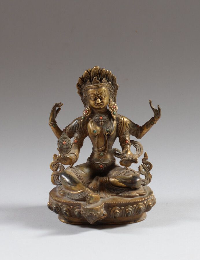 Null CHINE

Statue de bouddha à quatre bras en bronze doré et incrustations de t&hellip;