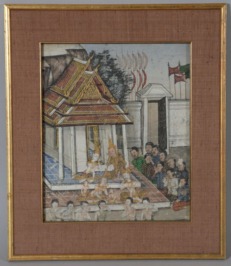 Null 东南亚

纺织品上的绘画表现了一对被仆人包围的王子夫妇。

46 x 38 cm

磨损的