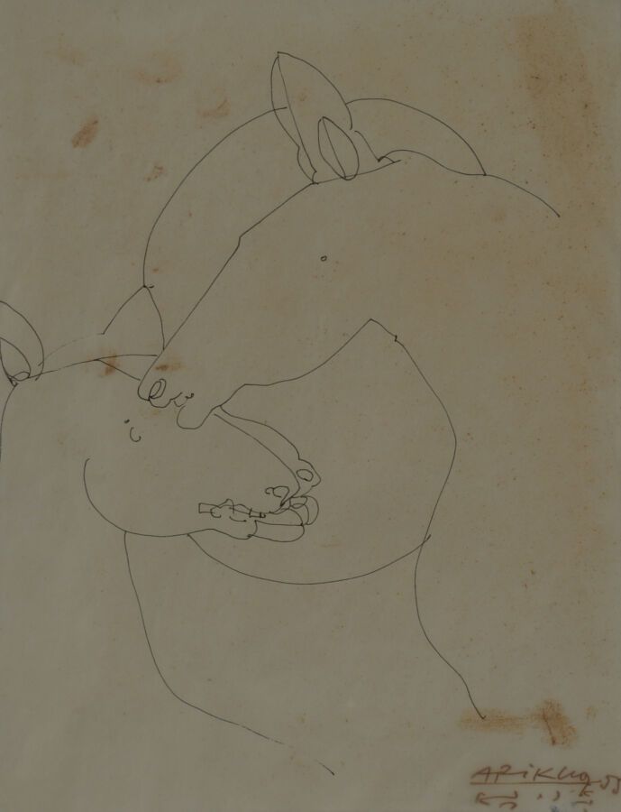 Null 阿维多-阿里卡(Avigdor ARICKHA) (1929-2010)

马》，1955年

毛边纸上的钢笔画，右下方有签名和日期 "55"。

2&hellip;