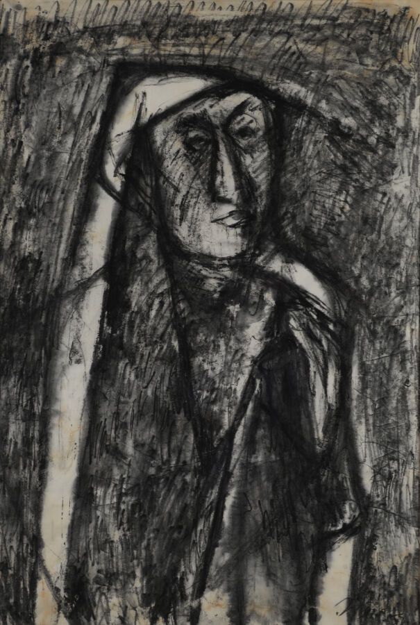 Null 
泰伯-梅赫塔（1925-2009）




手举过头的女人，1955年




纸上炭笔画和水墨画，右下方有签名和日期 "55"。




85.5&hellip;