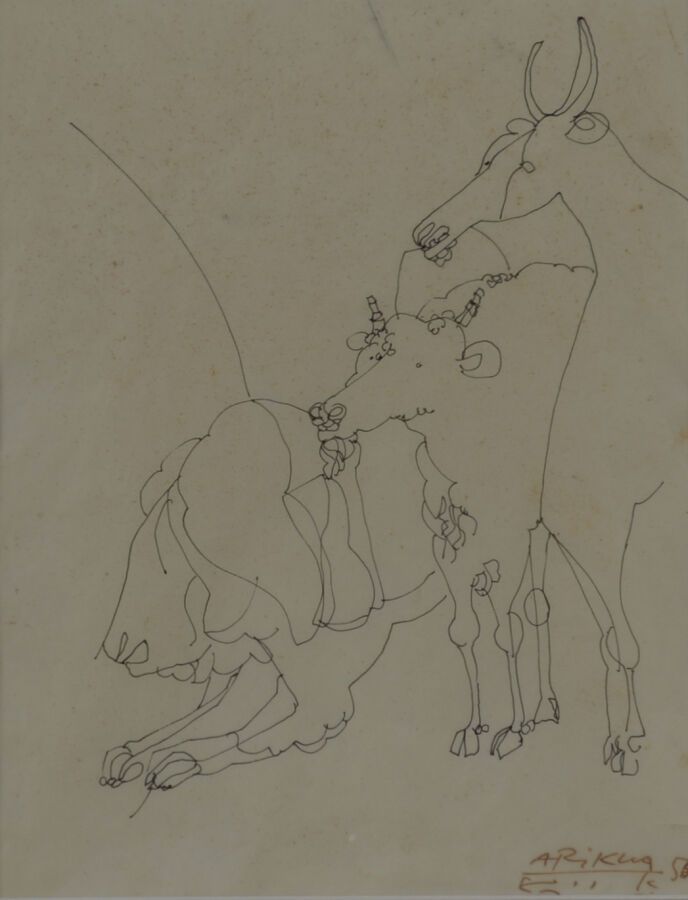 Null 阿维多-阿里卡(Avigdor ARICKHA) (1929-2010)

大草原的动物, 1956年

毛边纸上的钢笔画，右下方有签名和日期 "56&hellip;