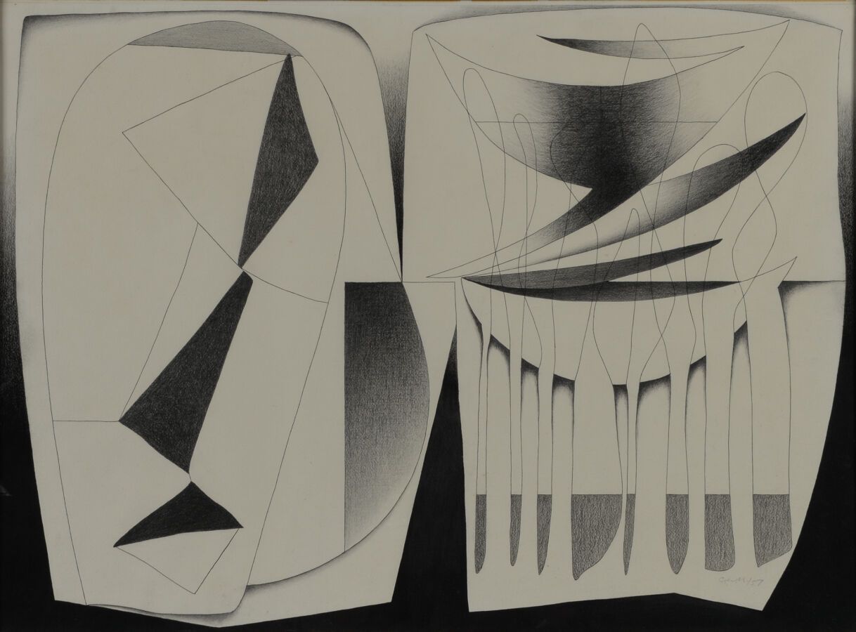 Null 查尔斯-霍顿-霍华德(1899-1978)

绘画1957

纸上水墨和铅笔，右下角有首字母签名和日期 "57"。

54 x 73.5厘米



展&hellip;
