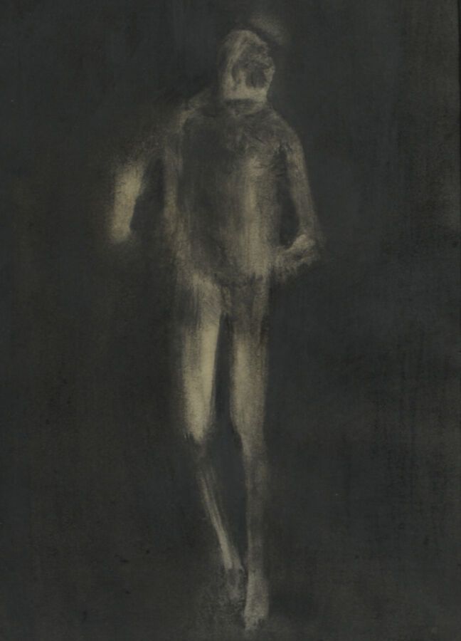 Null MULLER

黑色背景上的人物，1960年

纸上炭笔画和油画，右下角有签名和日期 "60"。

34 x 24.5厘米