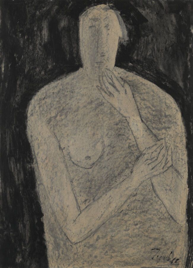 Null 
泰伯-梅赫塔（1925-2009）




黑色人物，1962年




纸上油性铅笔和水墨画，署名 "Tyeb"，右下角有日期 "62"。



&hellip;