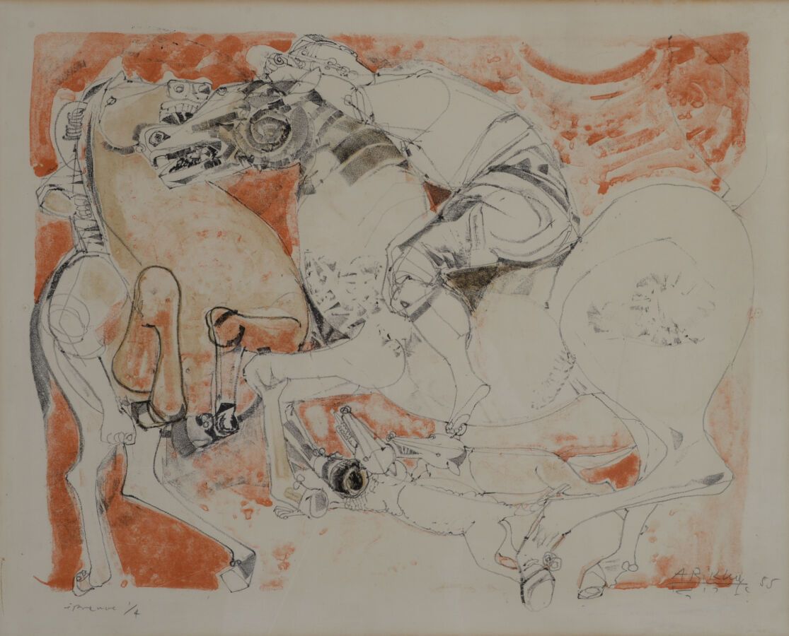 Null 阿维多-阿里哈 (1929 - 2010)

骑士的冲突

石版画右下方有签名，日期为 "55"，样张编号为1/4。

44 x 54.5厘米