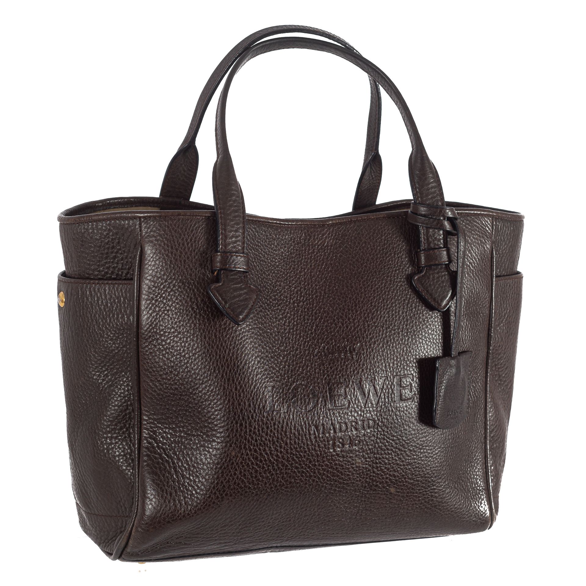 Loewe vintage tote bag. In dark brown caviar or grained…