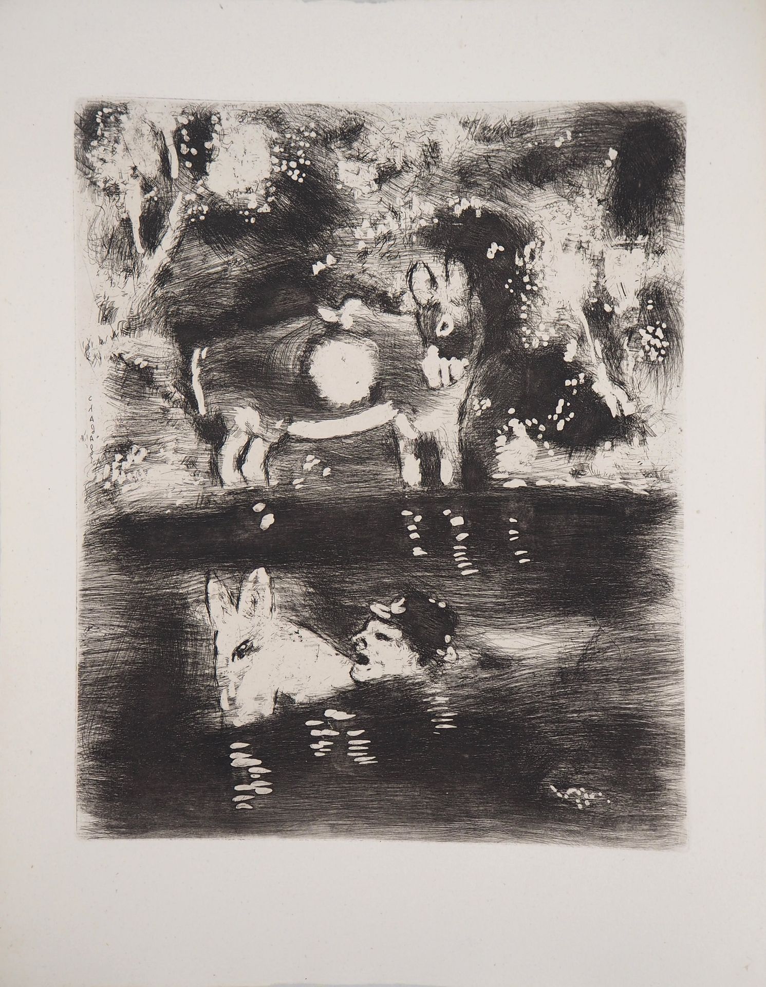 Marc Chagall 马克-夏加尔 (1887-1958)

喷泉的寓言：带海绵的驴子和带盐的驴子, 1952年

原始蚀刻画

板块中的签名

蒙瓦尔牛皮&hellip;