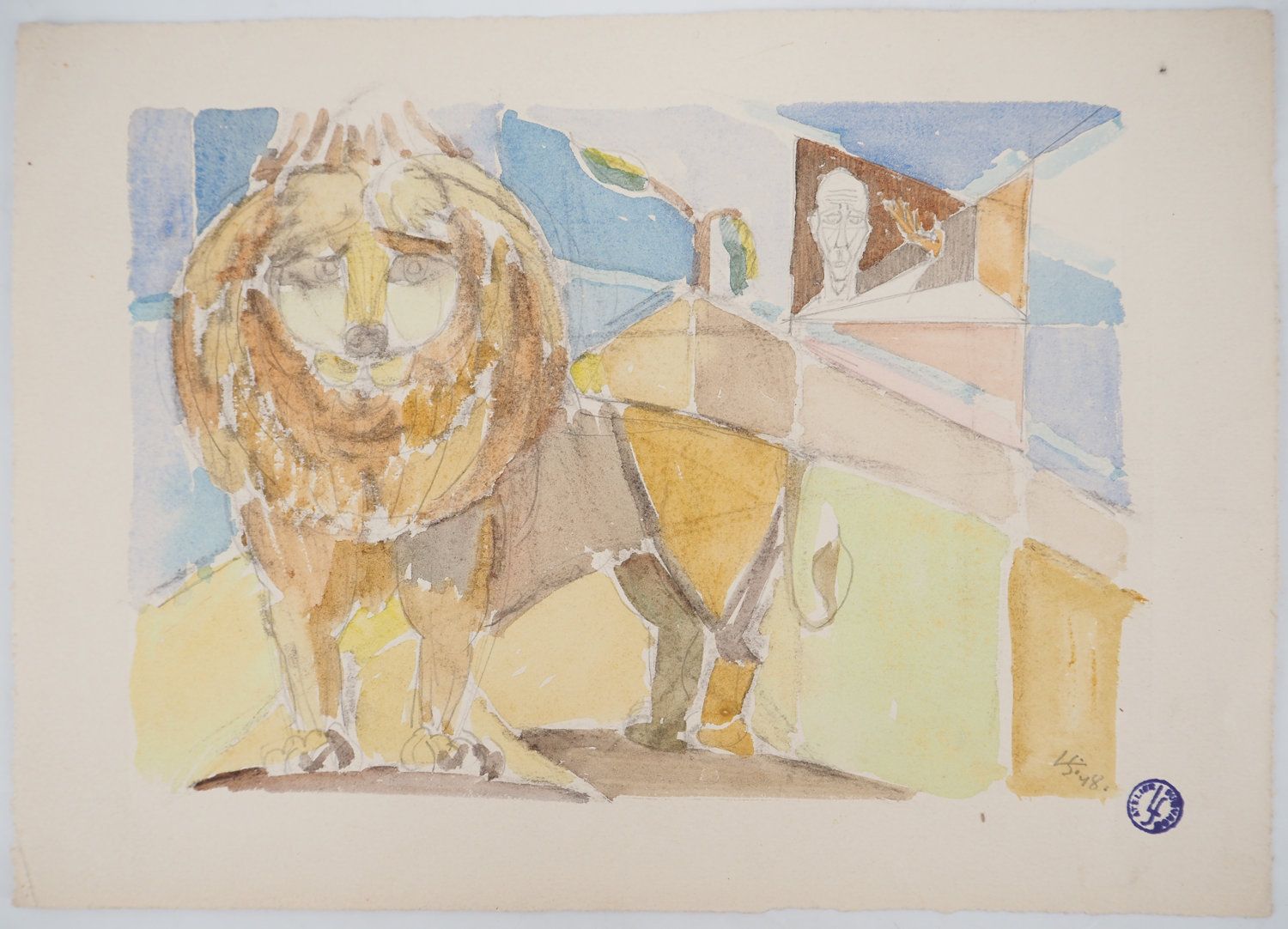 Léopold SURVAGE 莱奥波德-苏瓦格(1879-1968)

竞技场上的狮子》，1948年

原始水彩画

签名：右下角有字母图案

日期为(19)&hellip;