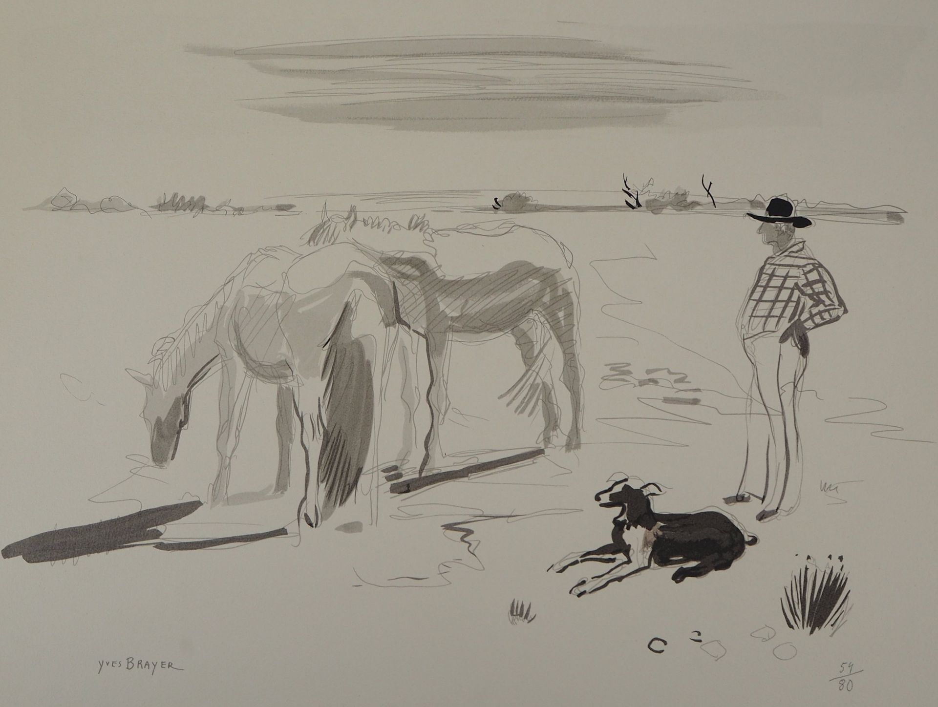 Yves BRAYER Yves BRAYER

马匹和一个饲养员

石版画

板块中的签名

 牛皮纸上，50,5 x 65厘米

 编号为80份

 

 &hellip;