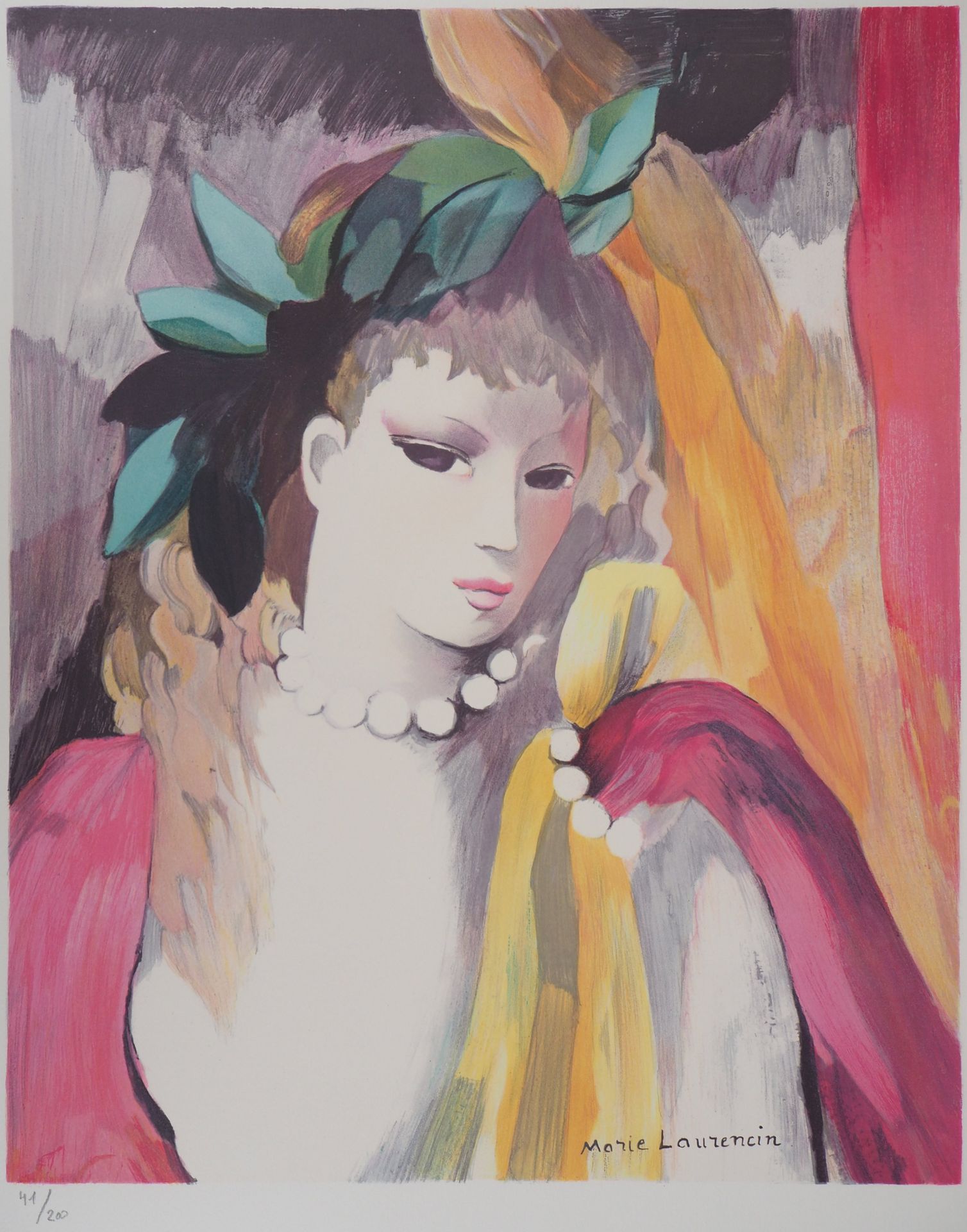 MARIE LAURENCIN 玛丽-劳伦琴 (1883-1956)

珍珠项链

彩色原版石版画，阿克塞斯羊皮纸。

板块中的签名

编号为/200份

75&hellip;