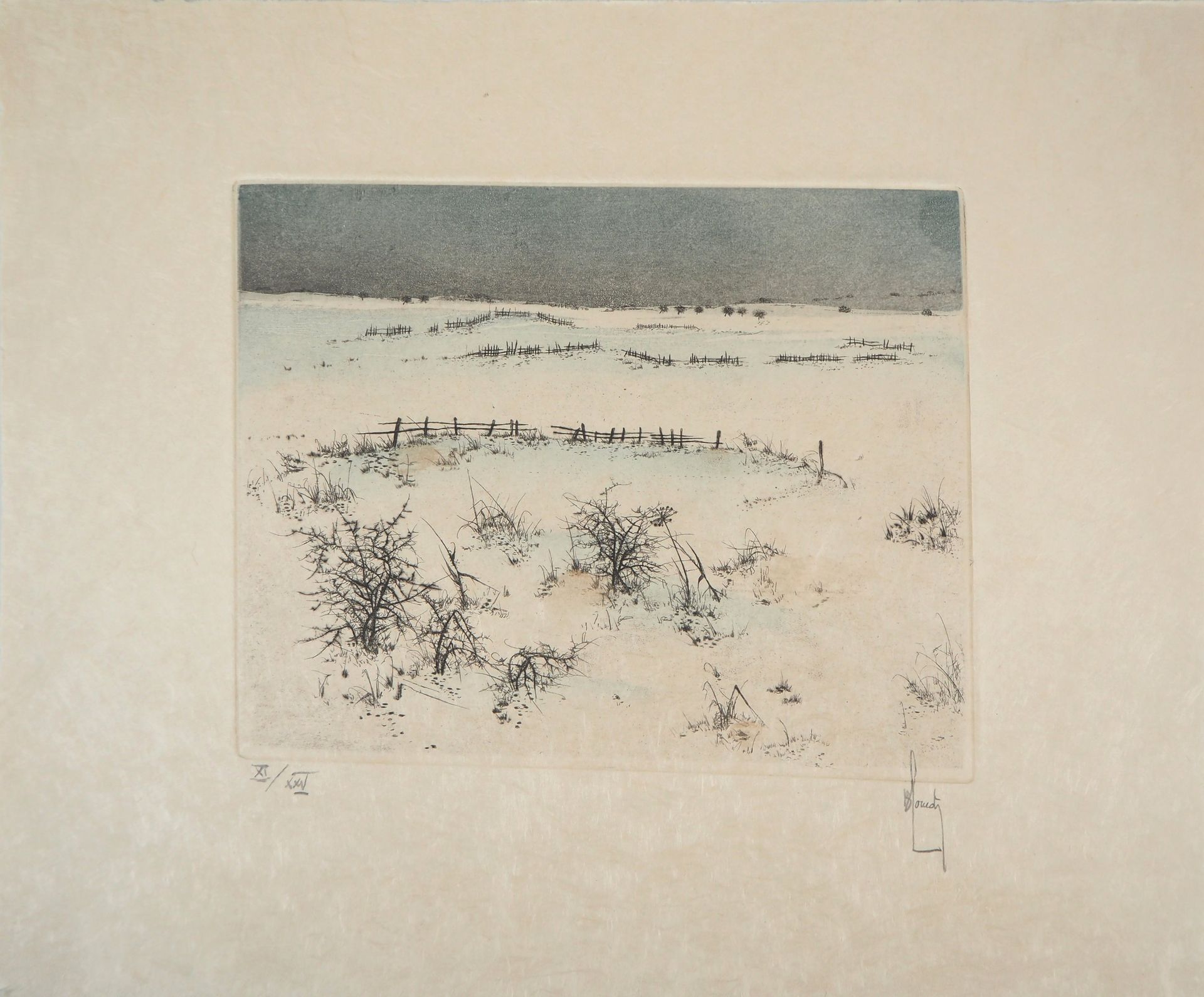 Bernard LOUEDIN Bernard LOUEDIN Snow landscape Original etching Signed in pencil&hellip;