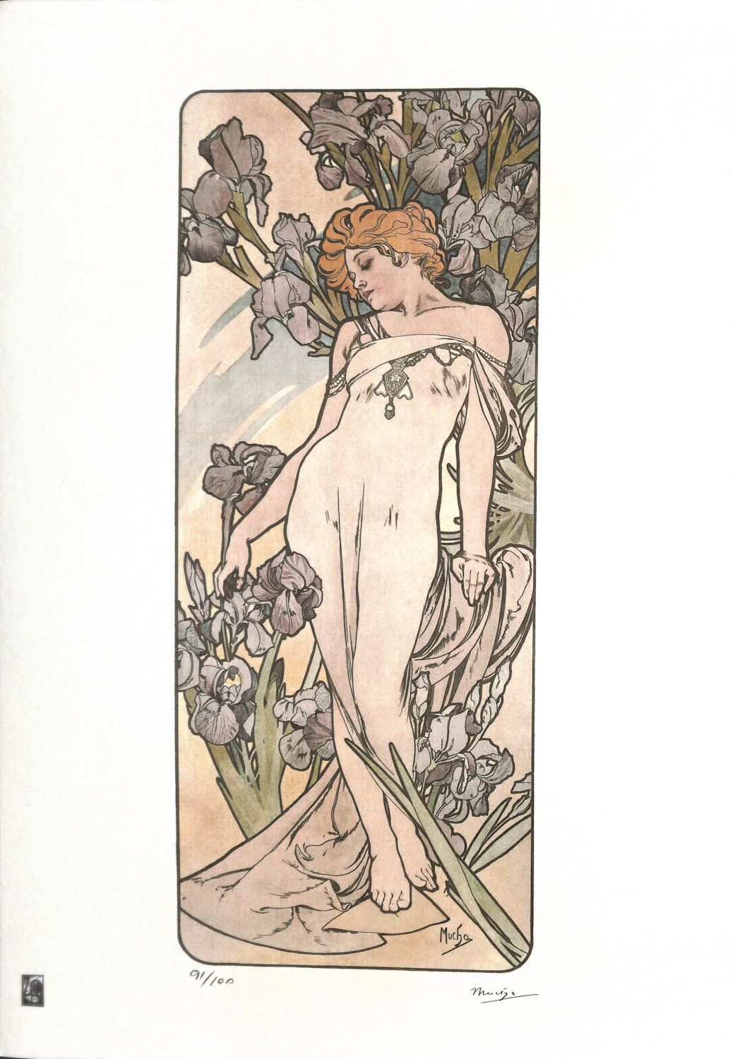 Alfons MUCHA Alphonse Mucha (After) Flowers: Iris Color photolithography Signed &hellip;