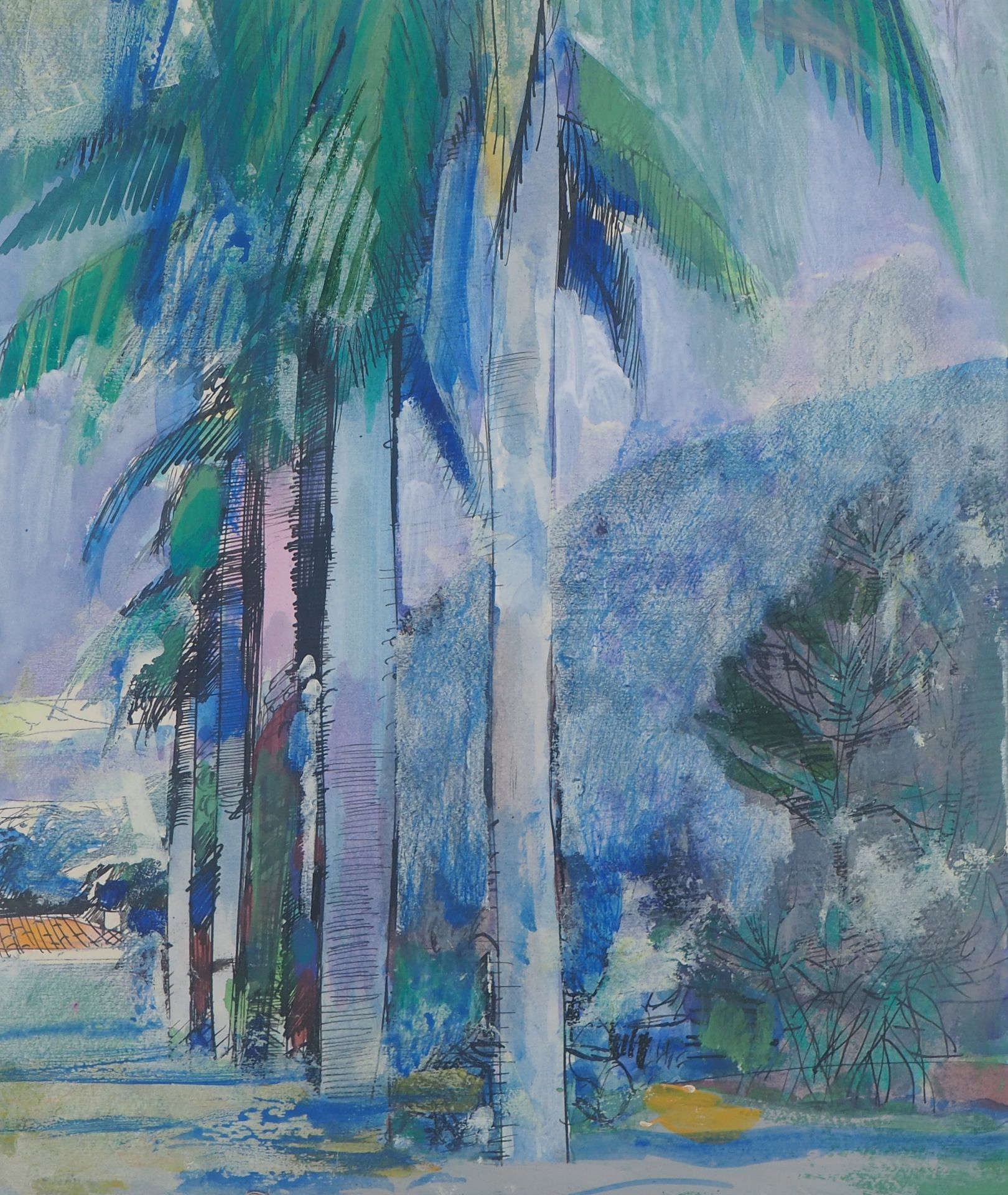 Maurice GENIS Maurice Genis The alley of palm trees original watercolor On paper&hellip;