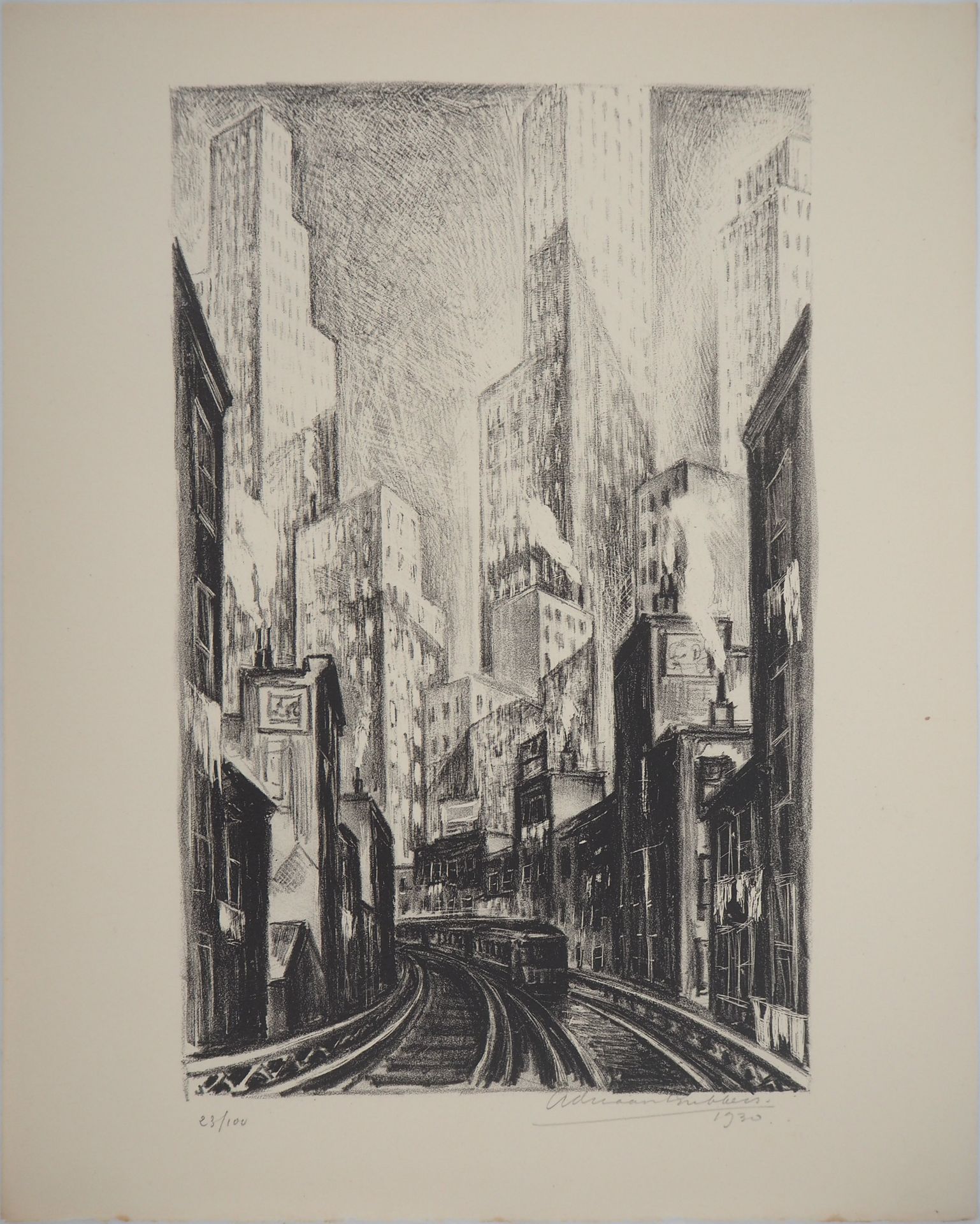 Adriaan Lubbers 阿德里亚恩-吕贝尔斯

纽约市，查塔姆广场的El，1930年

原始石版画

用铅笔签名

有编号/100册

在Rives羊皮&hellip;