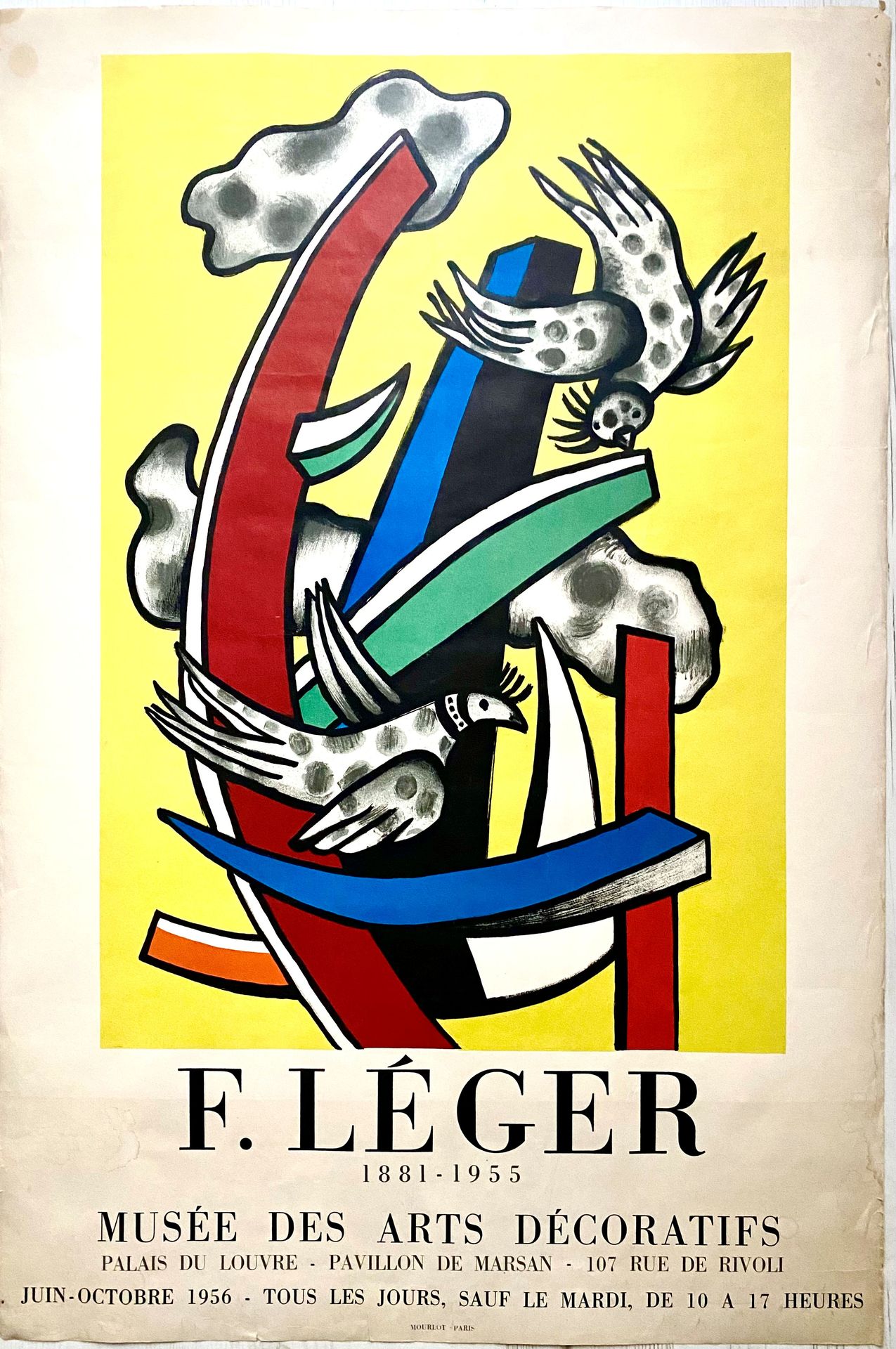 Fernand Leger 费尔南-莱热（1881-1955）与鸟的构图。

1956年他在装饰艺术博物馆的展览的石版画海报原件。

印刷：Mourlot

尺&hellip;