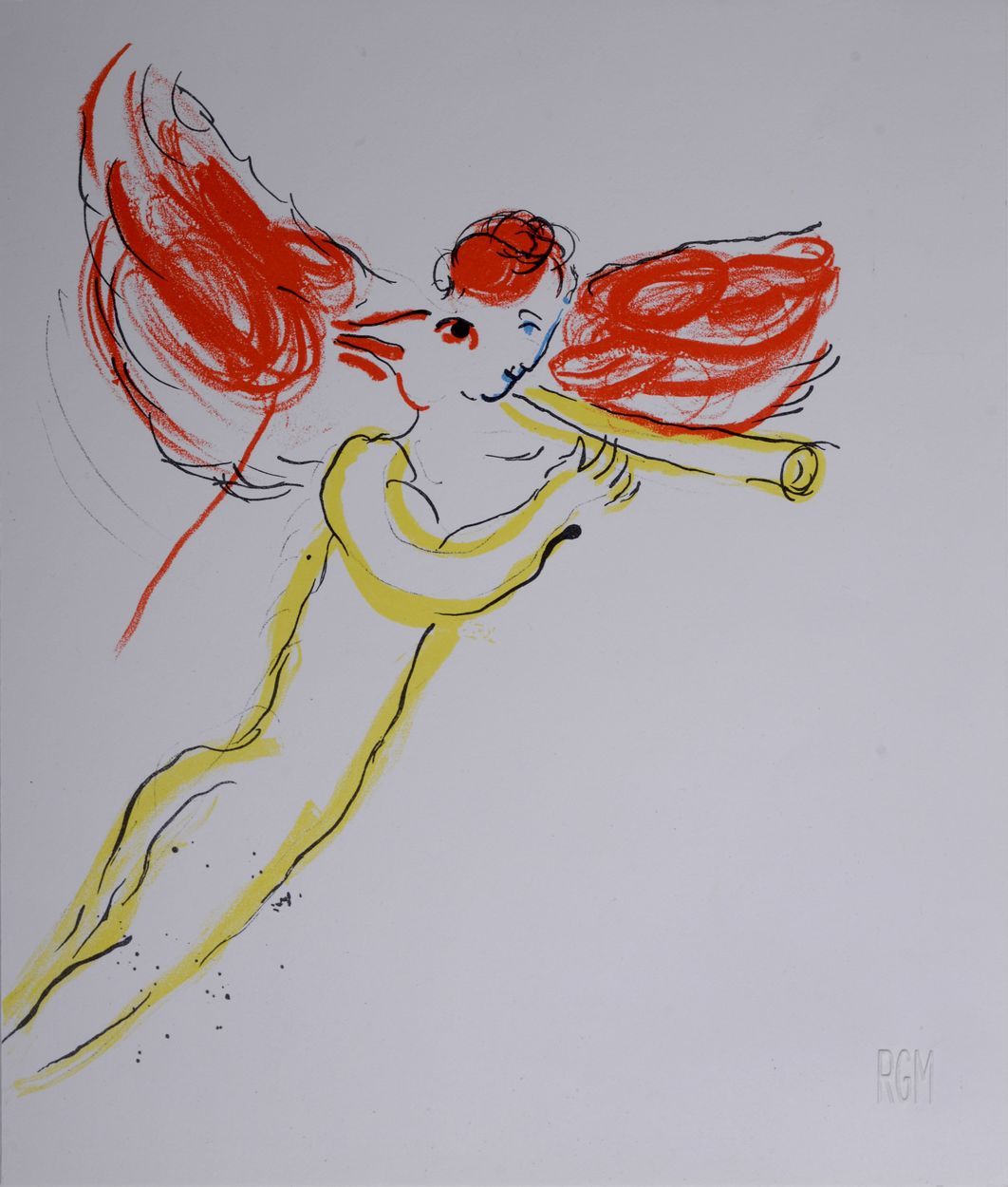 Marc Chagall 马克-夏加尔 (1887-1985)

 带小号的天使》的草图，约1962年

纬线纸上的石版画。马克-夏加尔（Marc Chagal&hellip;
