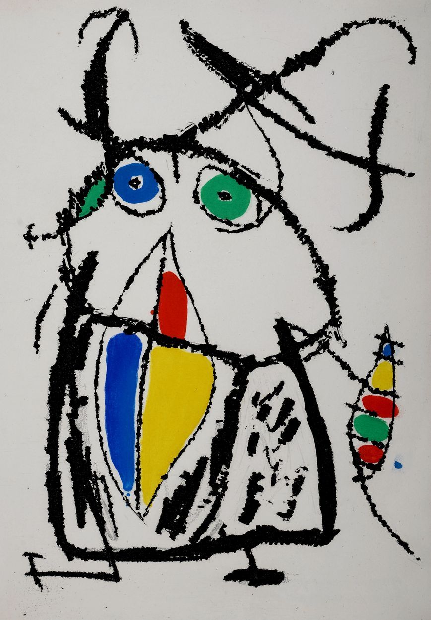 Joan Miro Joan Miró (1893-1983)

怪诞宫女十八，1974年 奥弗涅纸上的蚀刻版画（彩色水印）。在作品集说明页上编号为49/110&hellip;