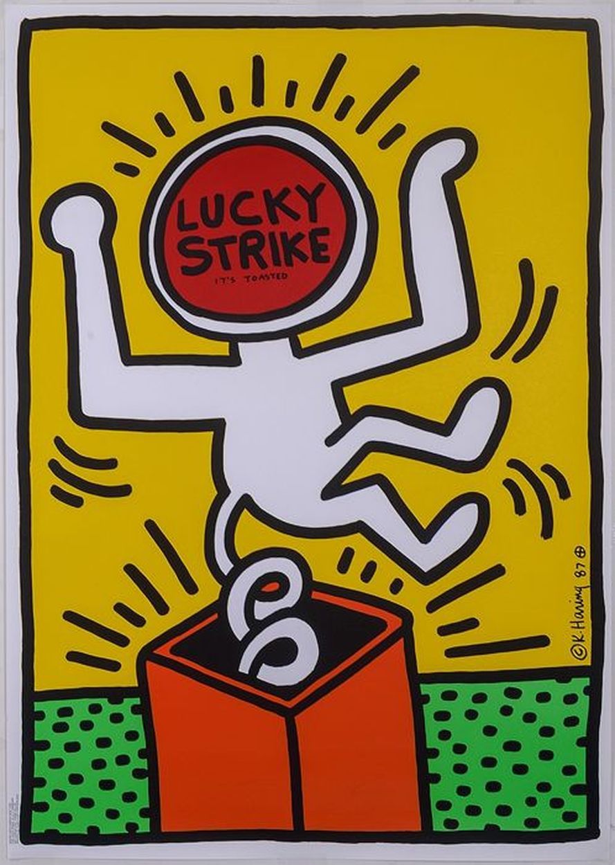 KEITH HARING 基思-哈林

幸运飞艇, 1987

原装丝印，第一版。

1987年，Lucky Strike香烟公司委托凯斯-哈林为该品牌设计一系&hellip;