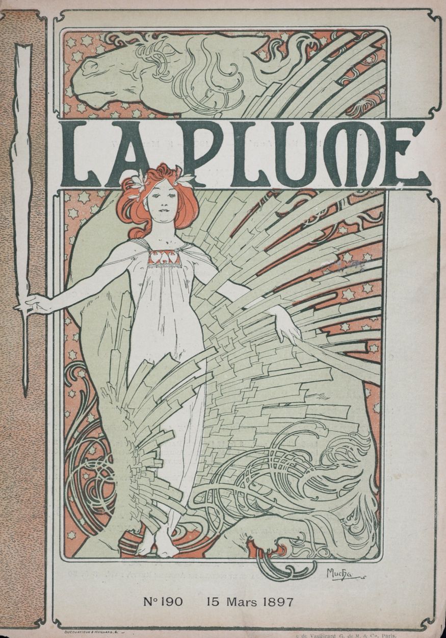 Alfons MUCHA 阿尔方斯-穆夏（Alphonse Mucha

 La Plume, 1898

 纬线纸上的原始封面石版画，出自1898年3月15日&hellip;