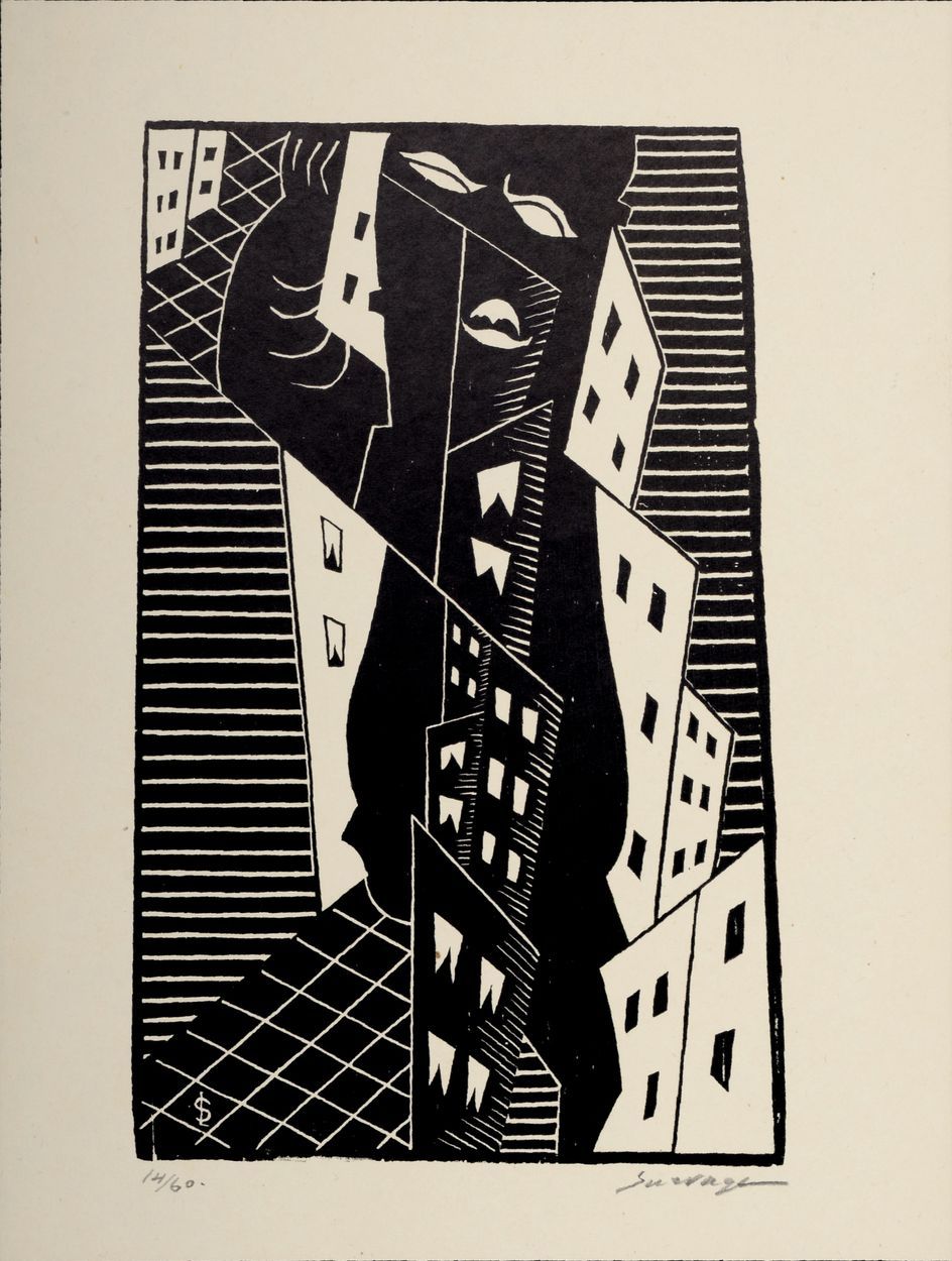 Léopold SURVAGE 利奥波德-苏尔瓦格(1879-1968)

超现实主义构图，约1930年代

纸上木刻版画 右下角有手写签名 左下角有Léopo&hellip;