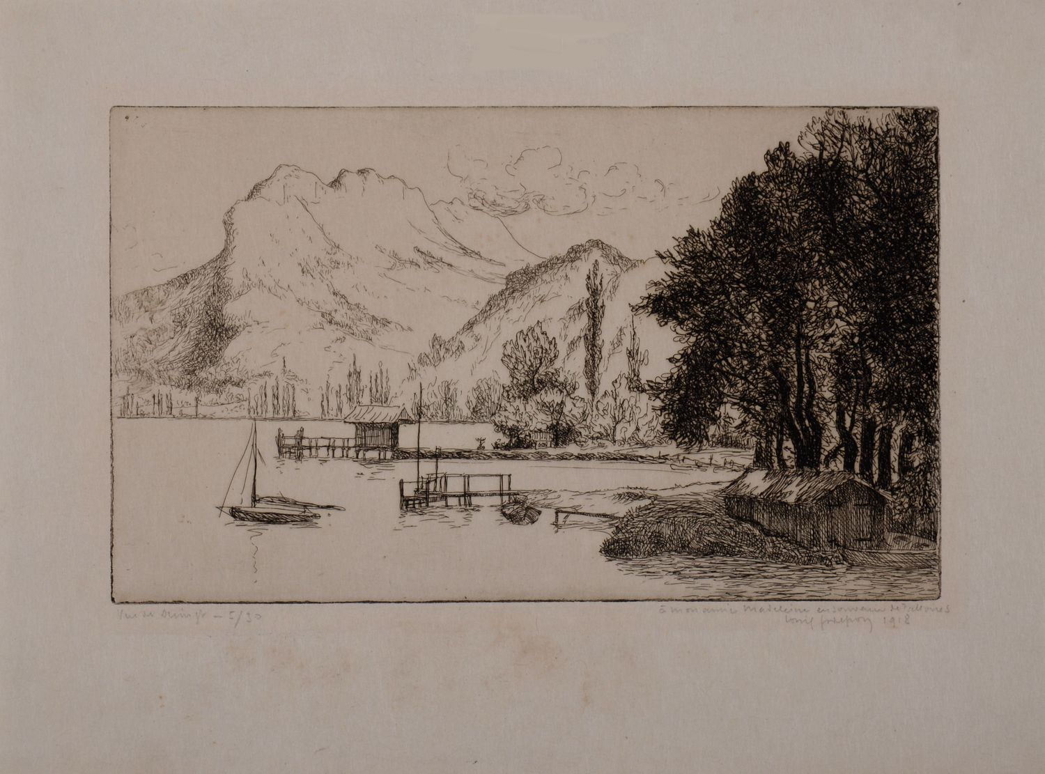 Louis GODEFROY 路易斯-戈德弗伊 (1885 - 1934)

杜英特的景色，1918年

日本纸上的原始蚀刻画，用褐色墨水印刷

左下角有编号5&hellip;