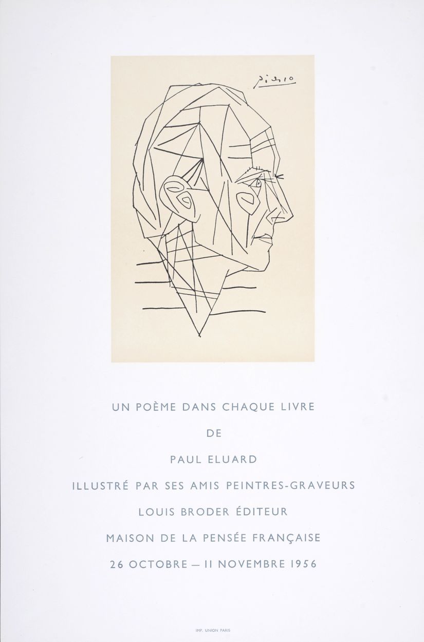 Pablo PICASSO 巴勃罗-毕加索(1881-1973)(后)

保罗-艾吕雅的《每本书中的一首诗》，1956年

纬线纸上的石印海报。

盘上有签名。&hellip;