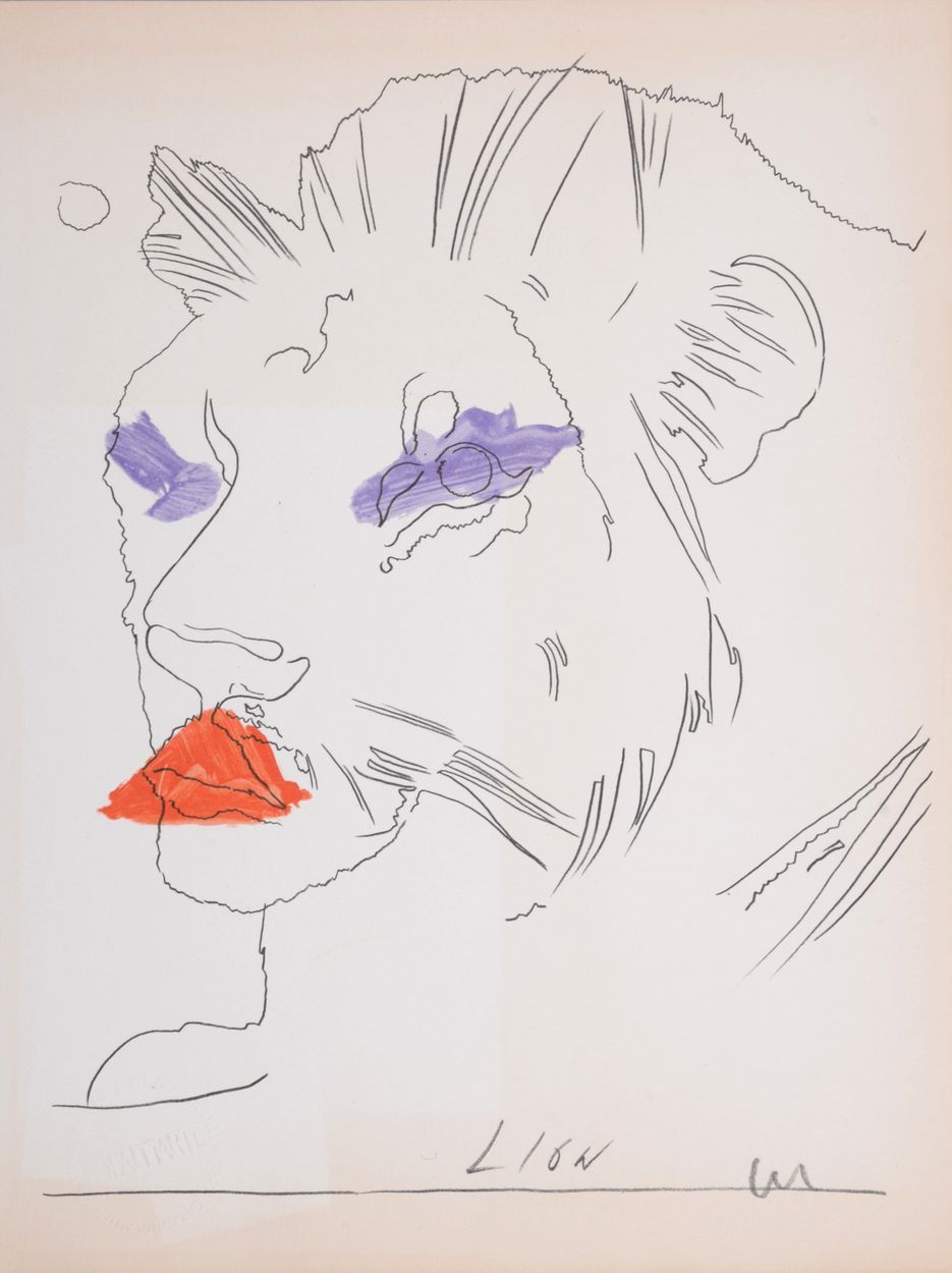 ANDY WARHOL 安迪-沃霍尔(1928-1987)

狮子，约1974年

原创平版印刷，4色编织纸上。

右下角有沃霍尔的铅笔签名和姓名缩写，标题为 &hellip;