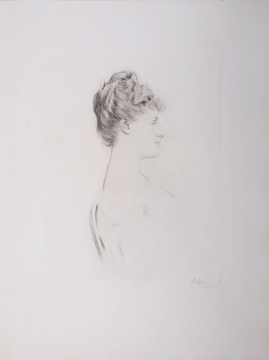 Paul-César HELLEU 保罗-塞萨尔-海勒(1859-1927)

一个优雅女人的侧面肖像，约1895年

纸上蚀刻（干点）。

右下角有手写签名。&hellip;