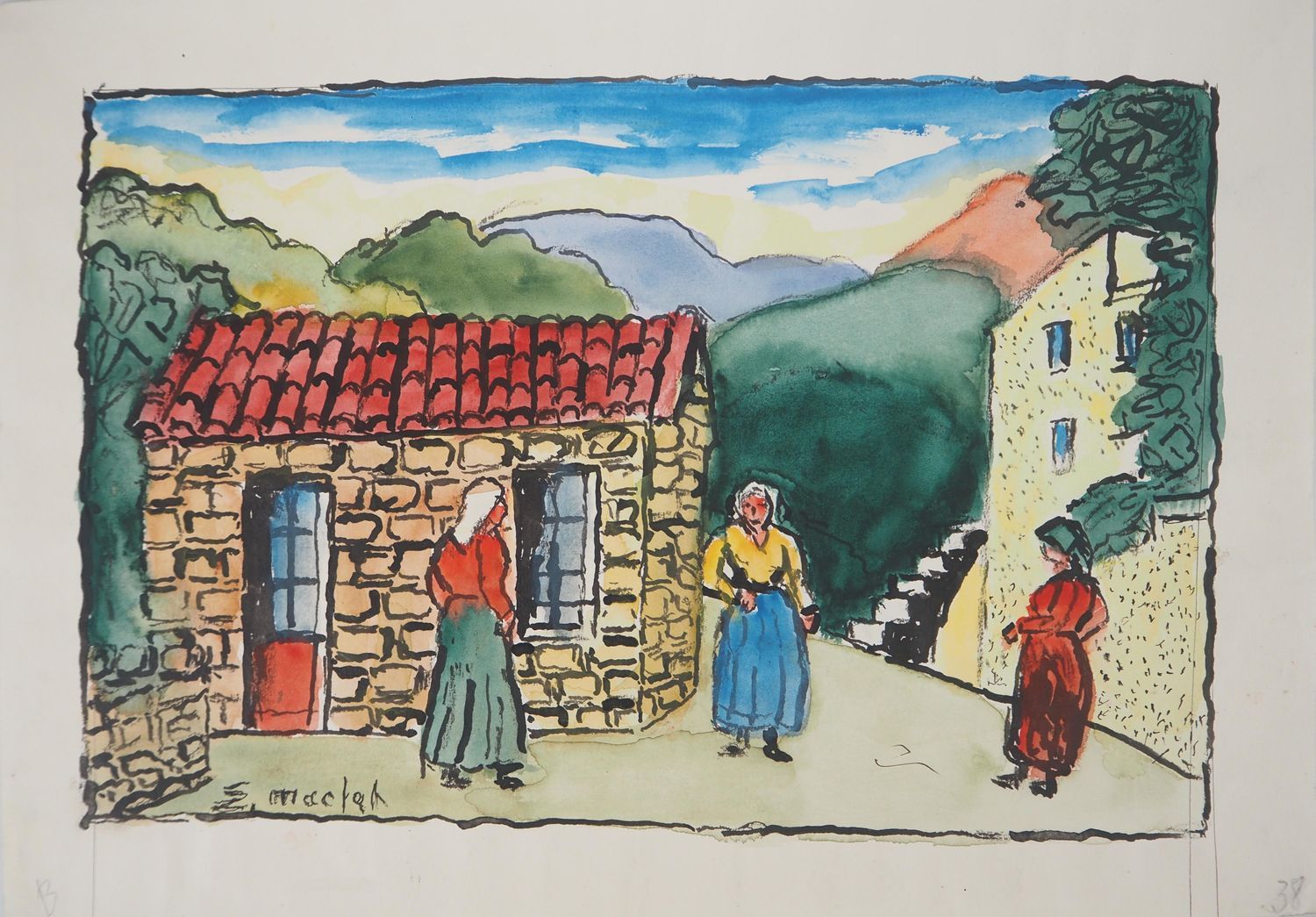 Élisée MACLET Elisée MACLET

在村口的布列塔尼妇女

牛皮纸上的水彩画

左下方有签名

背面有签名

织纹纸上 24 x 34 c&hellip;