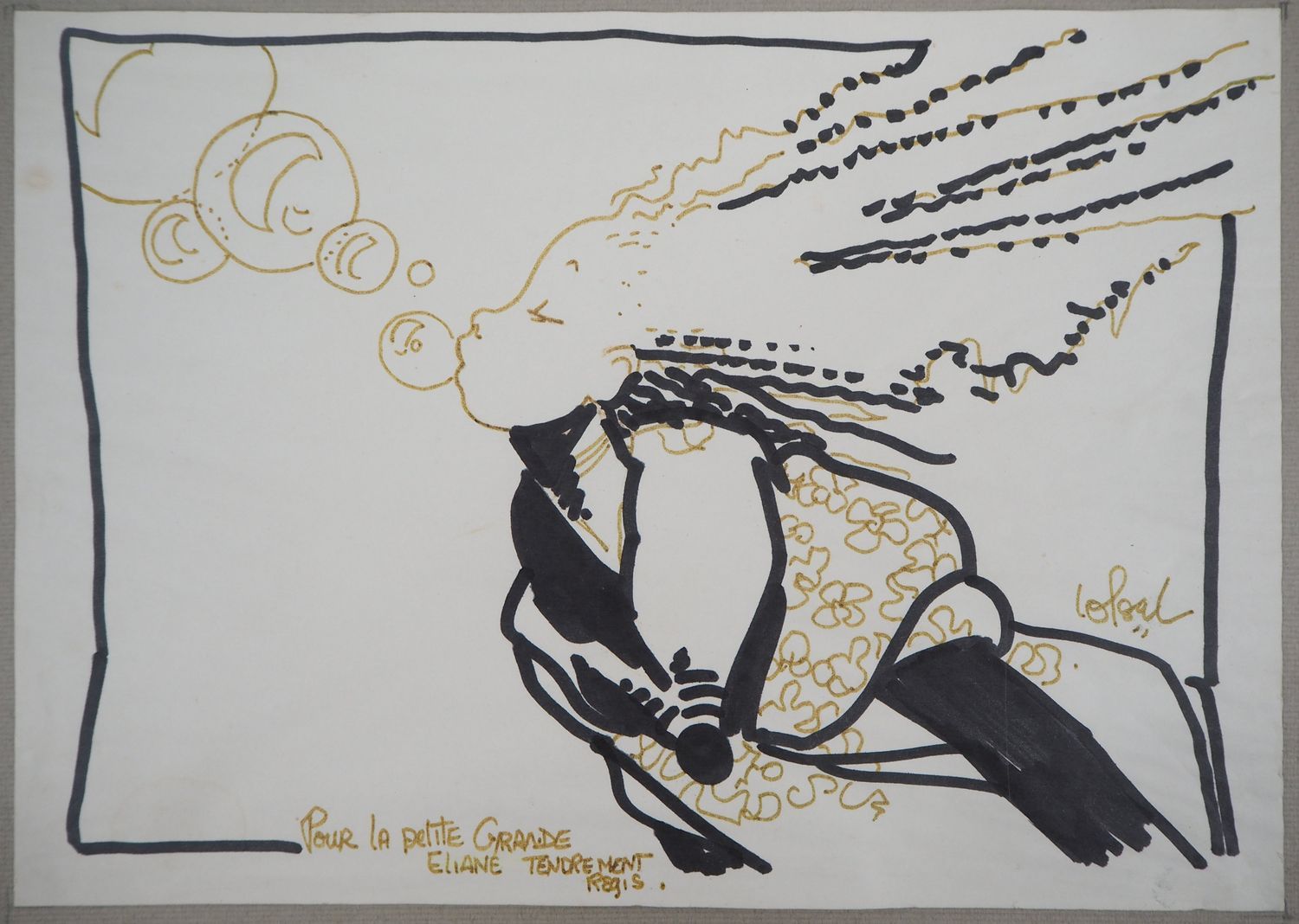 Régis LOISEL Régis Loisel

年轻女孩在制造泡泡

水墨原画

以墨水签署的

献身于墨水

纸上21×29.5厘米，贴在纸板上28.5&hellip;