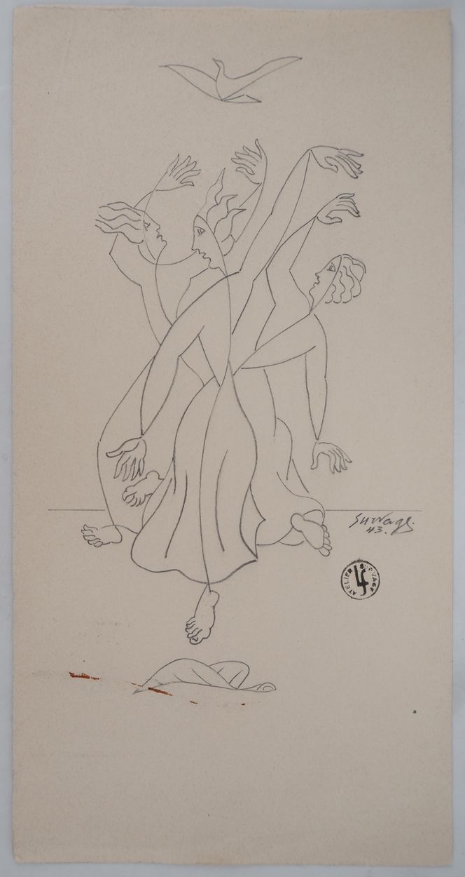 Léopold SURVAGE 莱奥波尔德-苏瓦格(1879-1968)

仙女之舞》，1943年

原始铅笔画

右下方有签名

日期为(19)43

带有S&hellip;